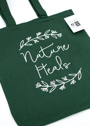 Small Green Tote Bag - "Nature Heals" by Wild Lark