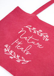Medium Red Tote Bag - "Nature Heals"
