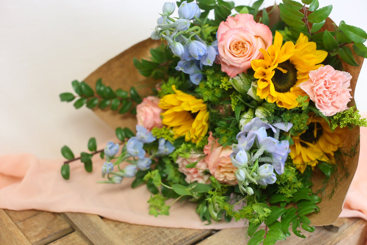 Bright and Cheery Wrapped Bouquet - Designer's Choice