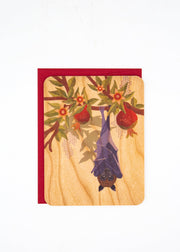 Fruit Bat and Pomegranate Wood Card