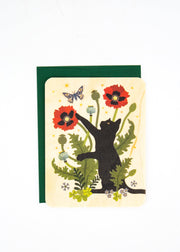 Black Cat and Poppies Wood Card