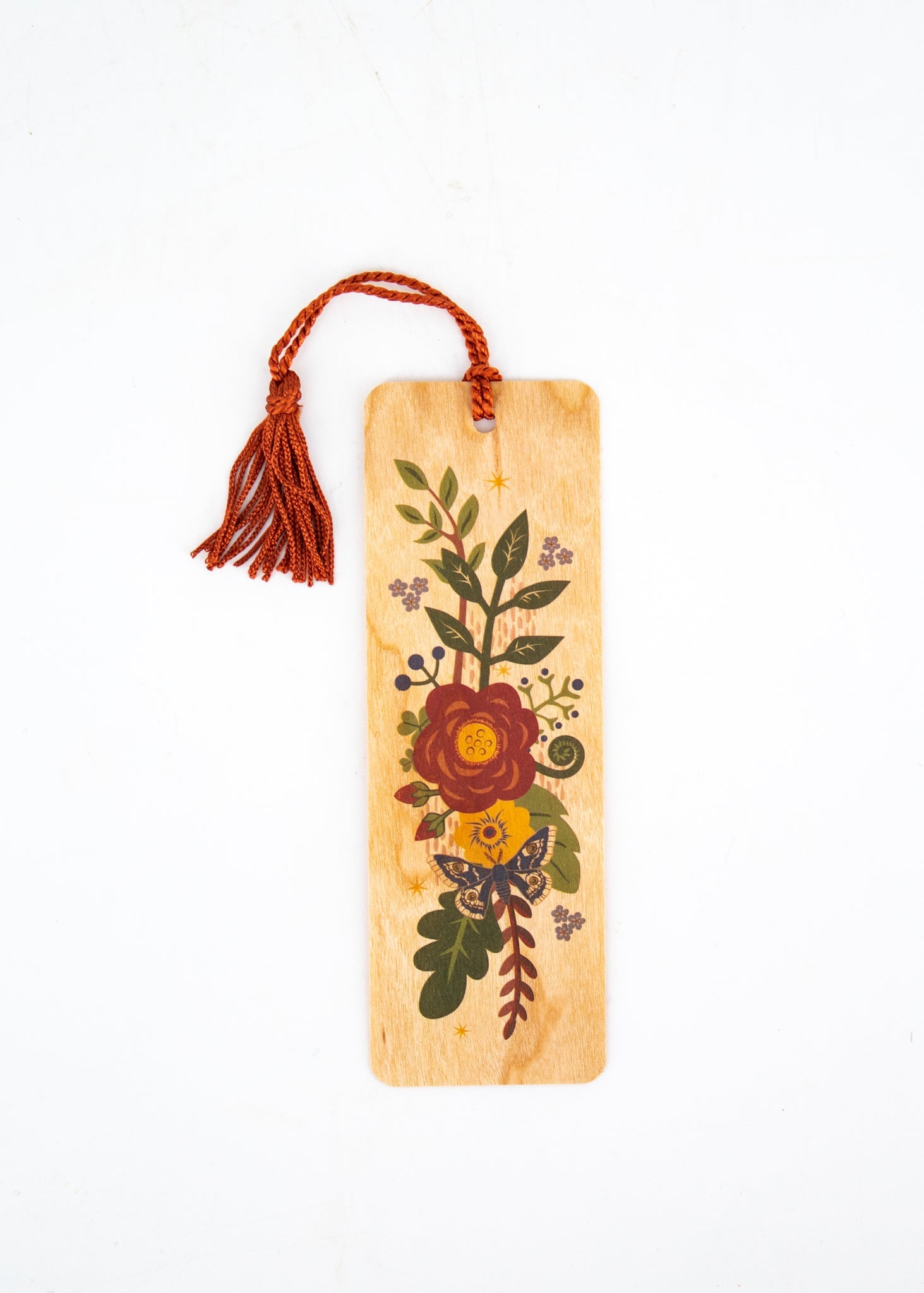 Folk Flowers Wood Bookmark with Tassel