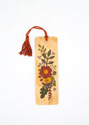 Folk Flowers Wood Bookmark with Tassel