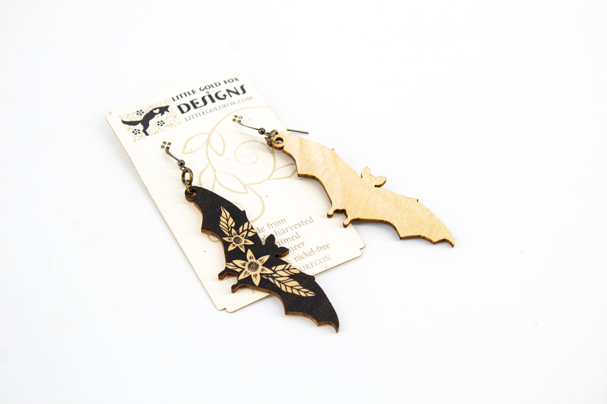 Bat Printed Wood Earrings by Wild Lark