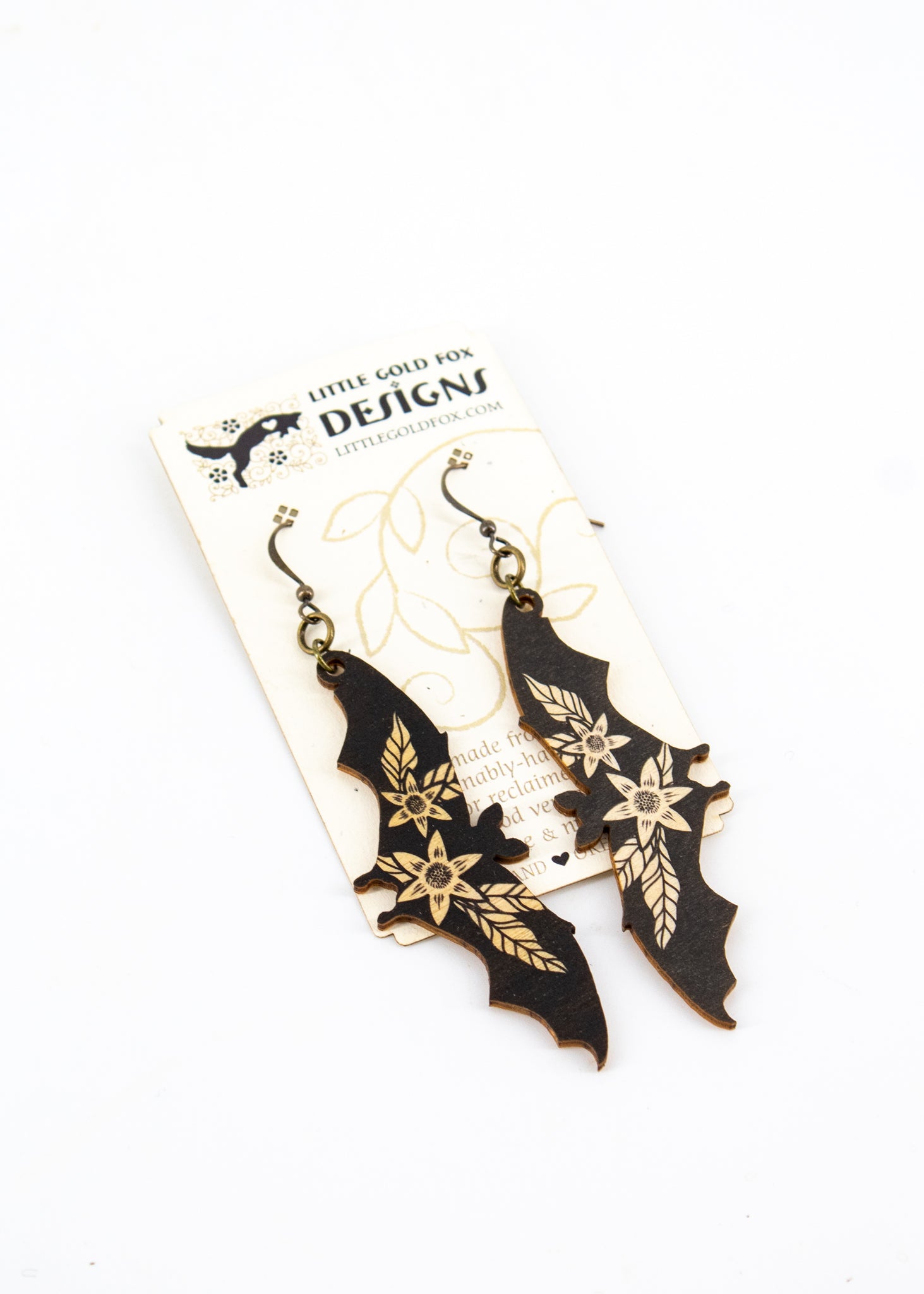 Bat Printed Wood Earrings by Wild Lark