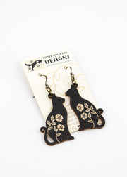 Black Cat Printed Wood Earrings by Wild Lark
