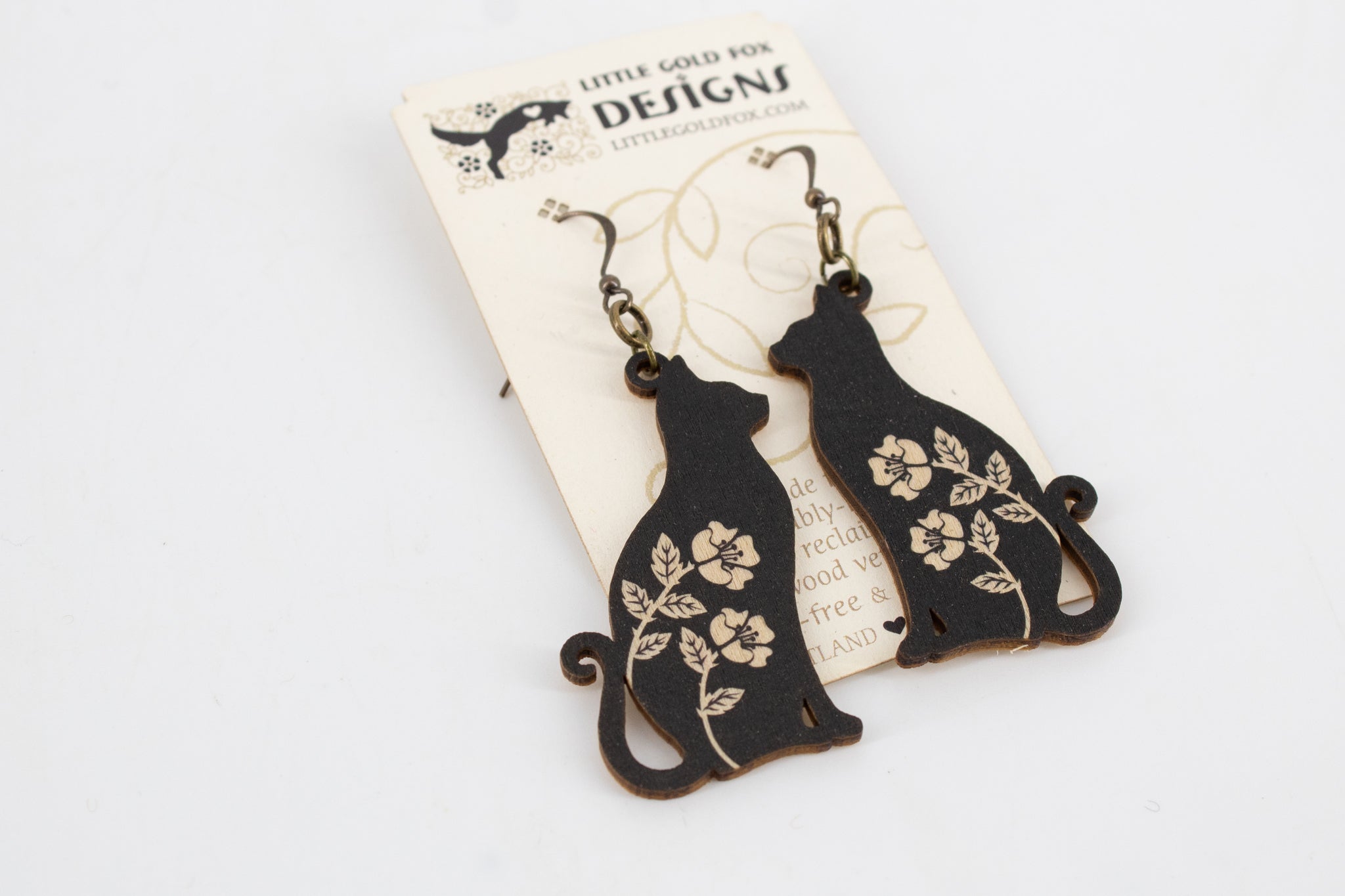Black Cat Printed Wood Earrings by Wild Lark