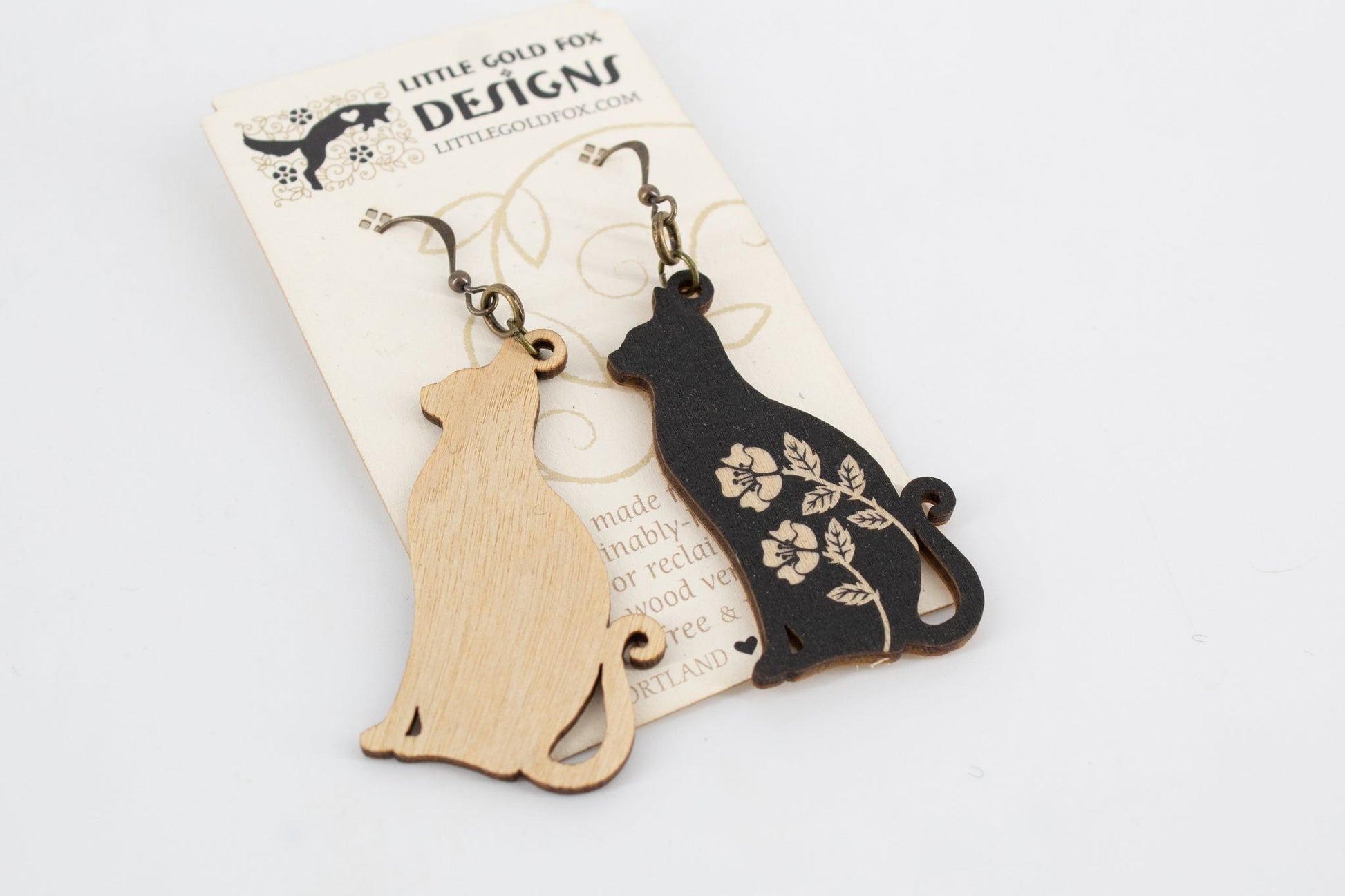 Black Cat Printed Wood Earrings by Wild Lark