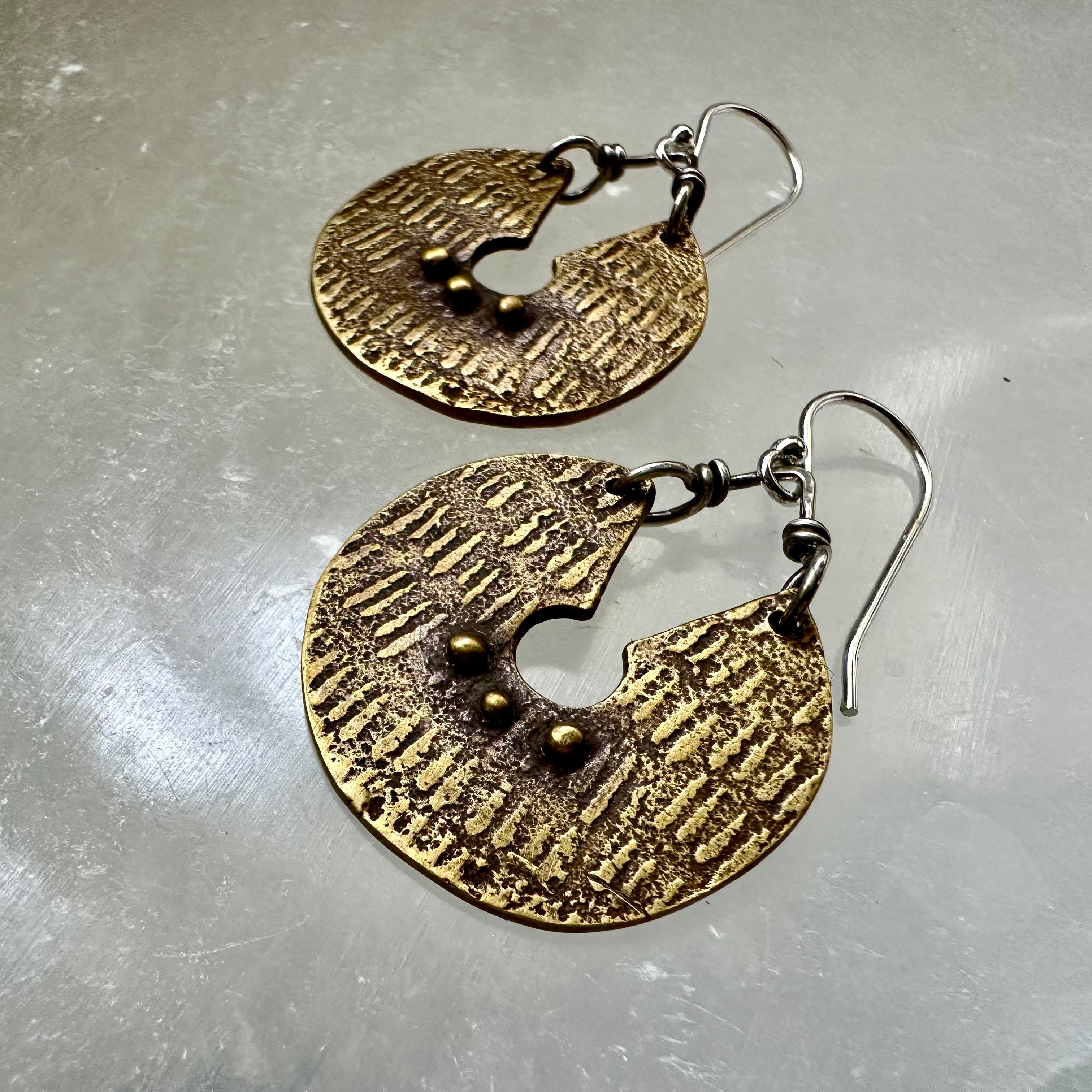 ORIJEN'S: Textured Keyhole Disc Earrings IN BRASS OR STERLING SILVER! by jenkahnjewelry