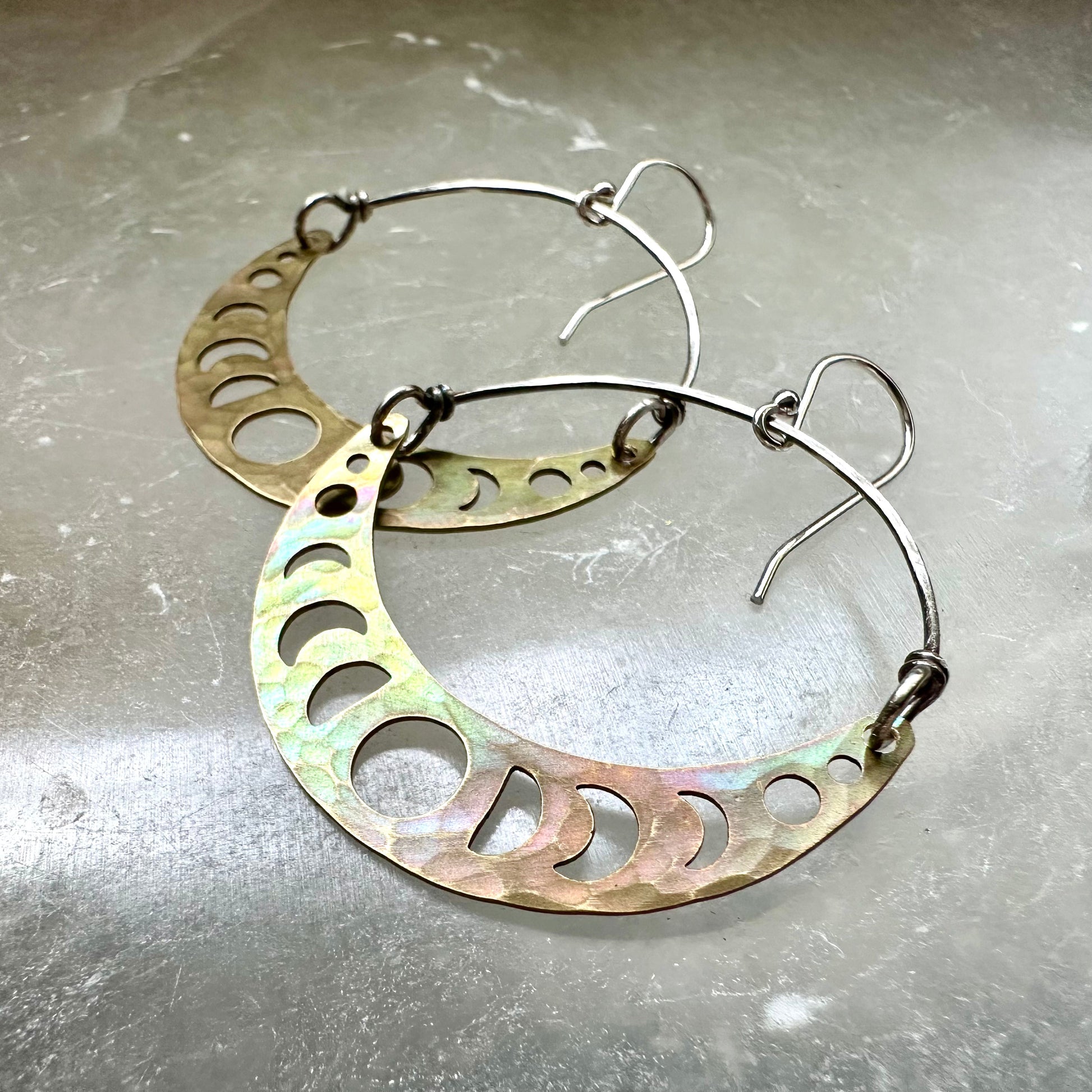 Brass Moon Phase Crescent Earrings by jenkahnjewelry