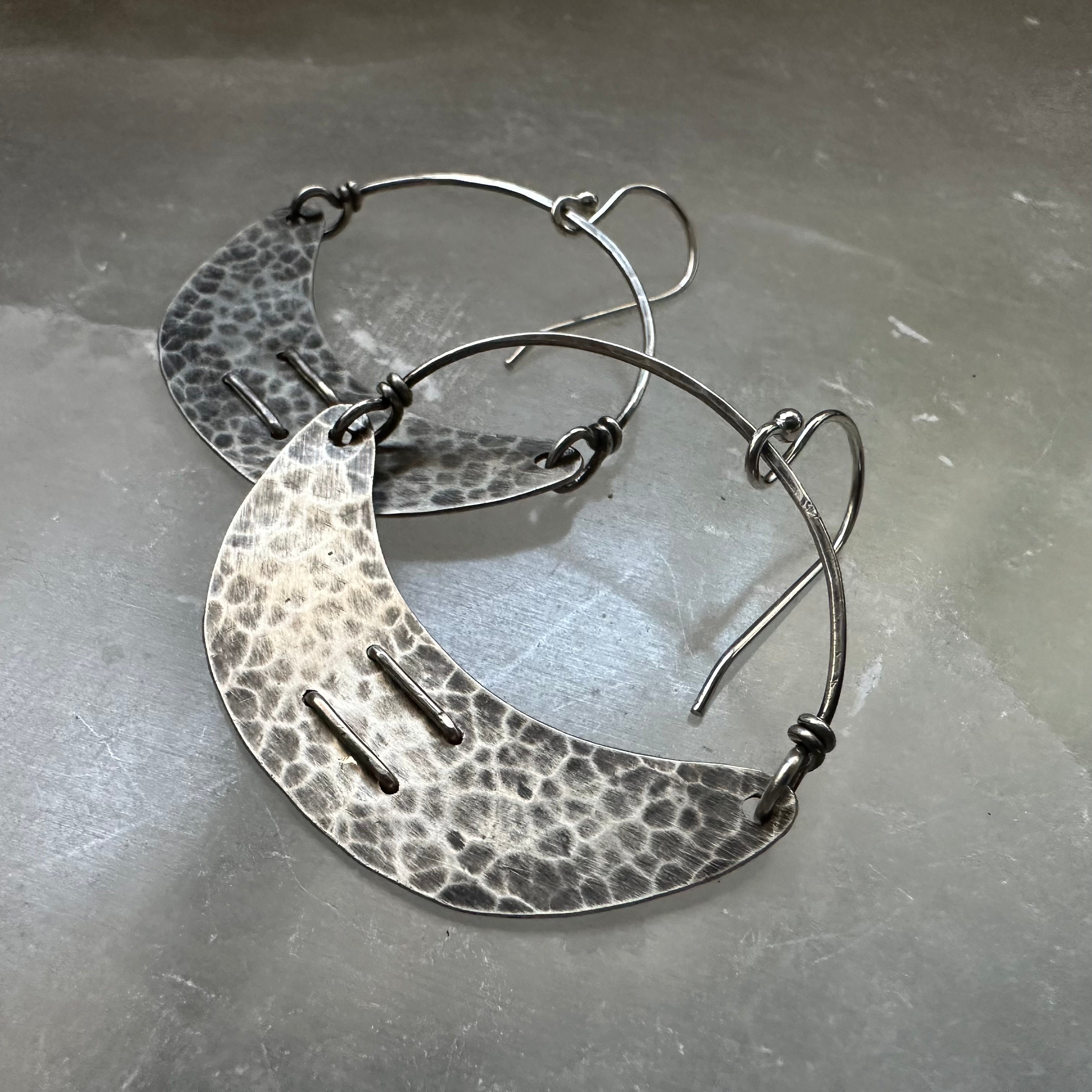 Stitched Sterling Silver Crescent Earrings by jenkahnjewelry