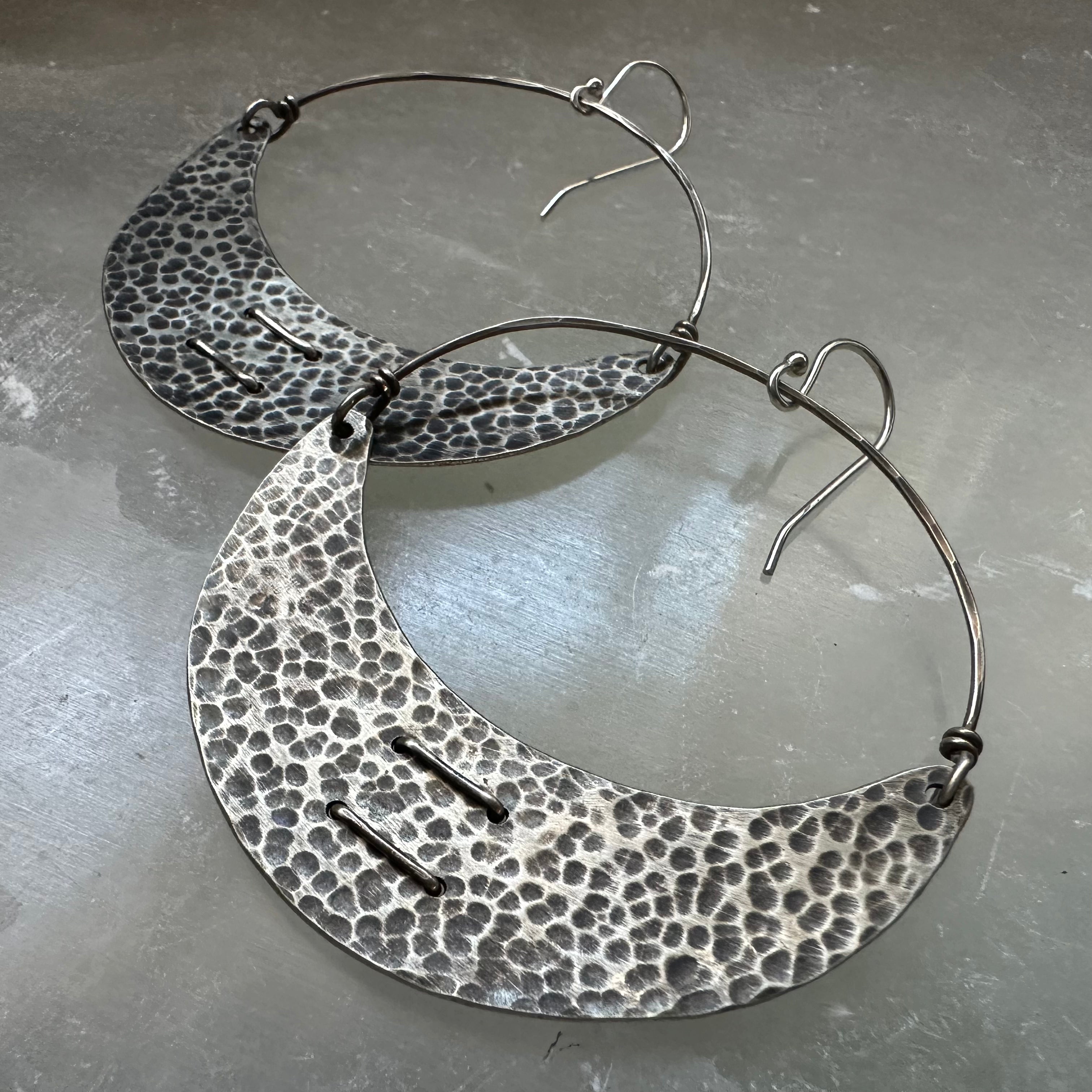 Stitched Sterling Silver Crescent Earrings by jenkahnjewelry