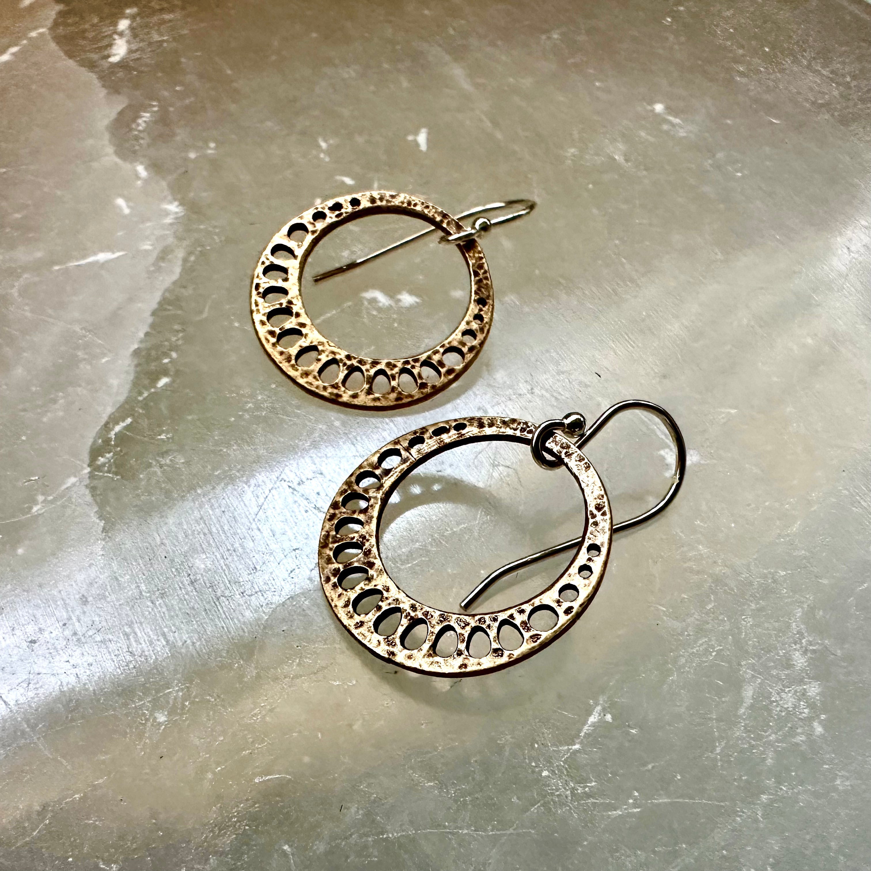 Tiny Brass Lotus Root Earrings by jenkahnjewelry