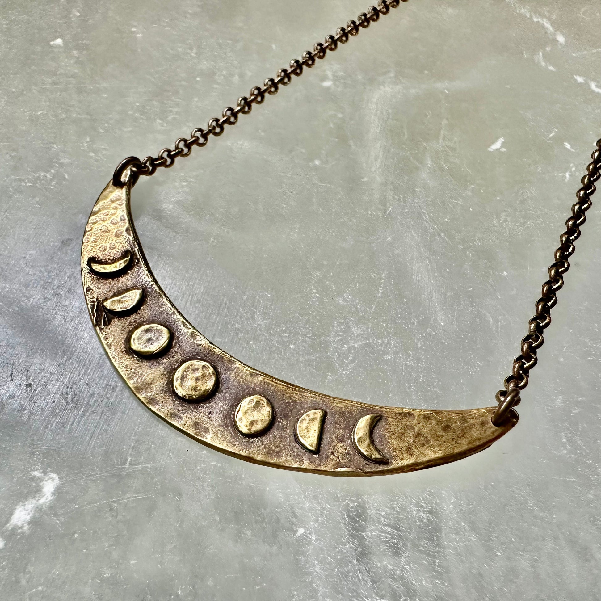 Brass Moon Phase Crescent Pendant by jenkahnjewelry