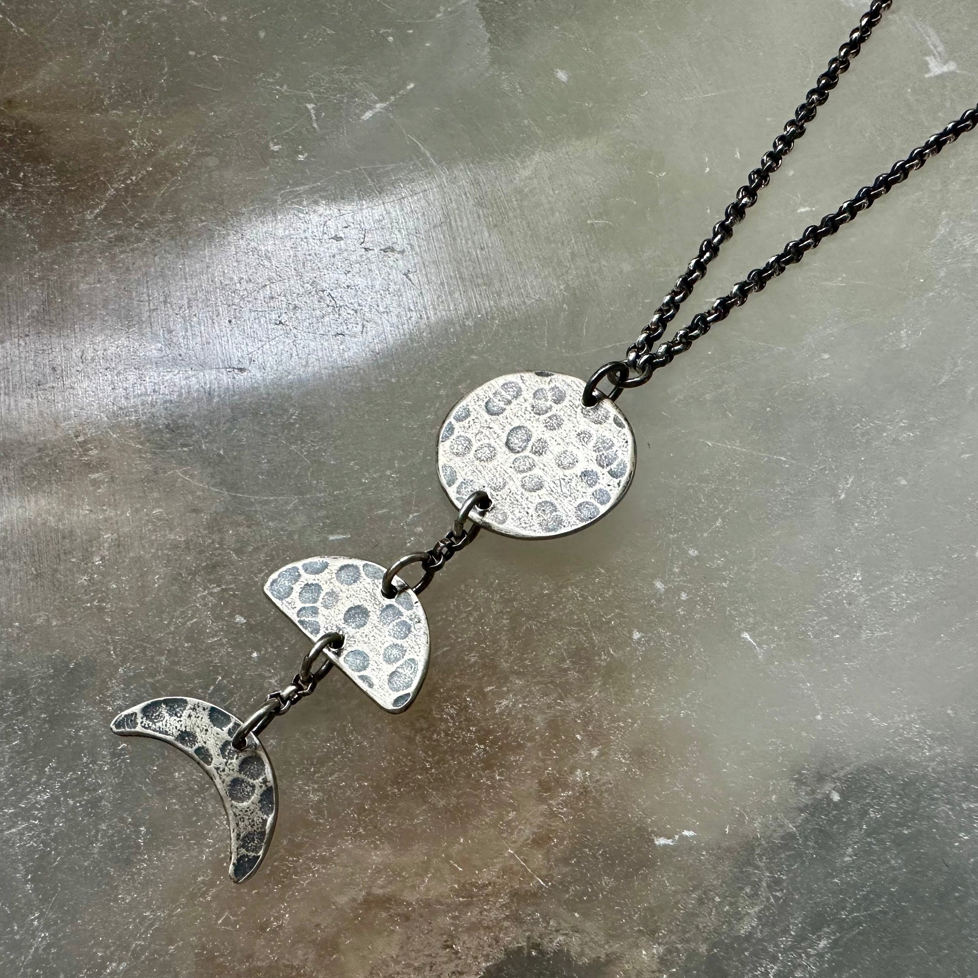 Silver Vertical Moon 3-Phase Necklace: Choice of large or small moons! by jenkahnjewelry