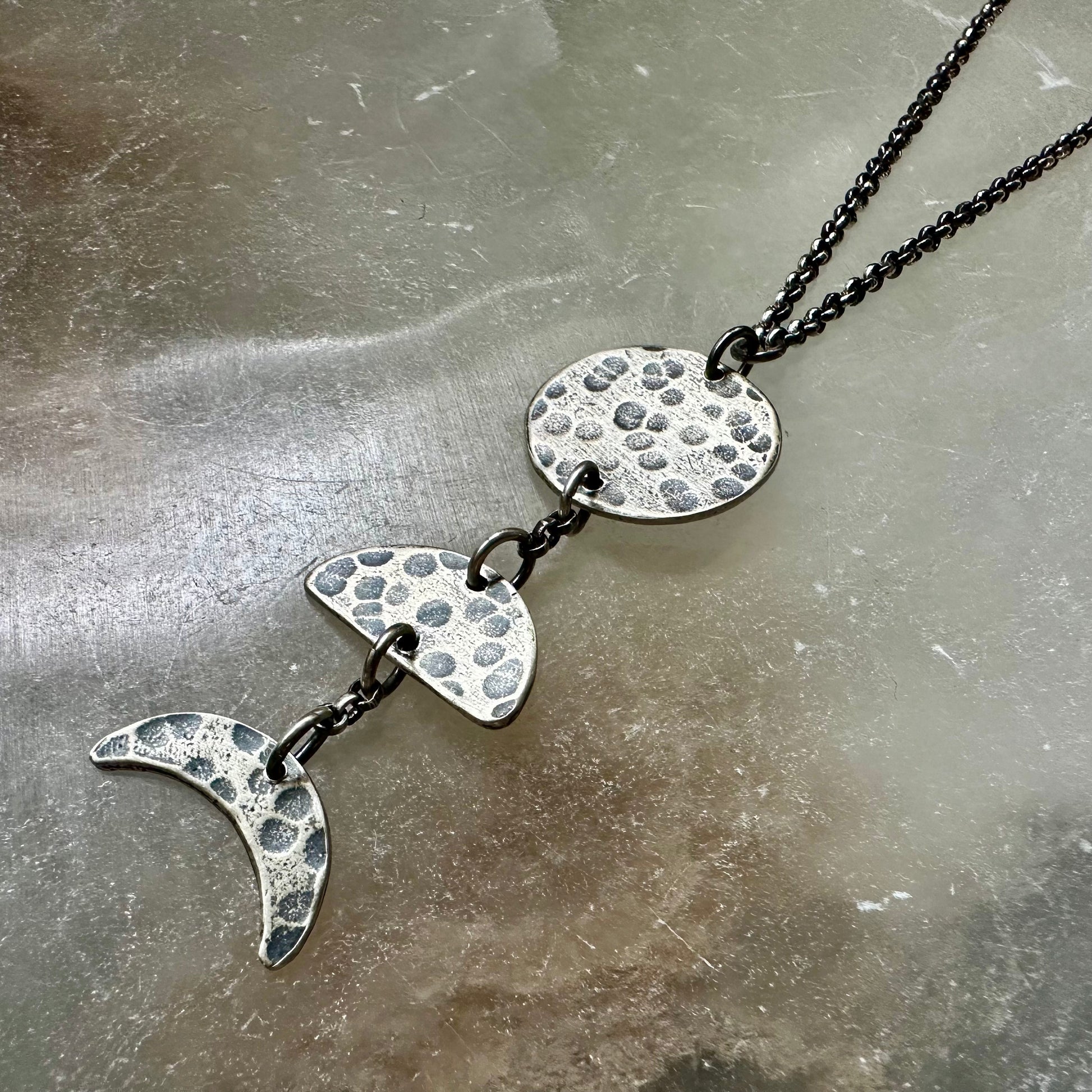 Silver Vertical Moon 3-Phase Necklace: Choice of large or small moons! by jenkahnjewelry