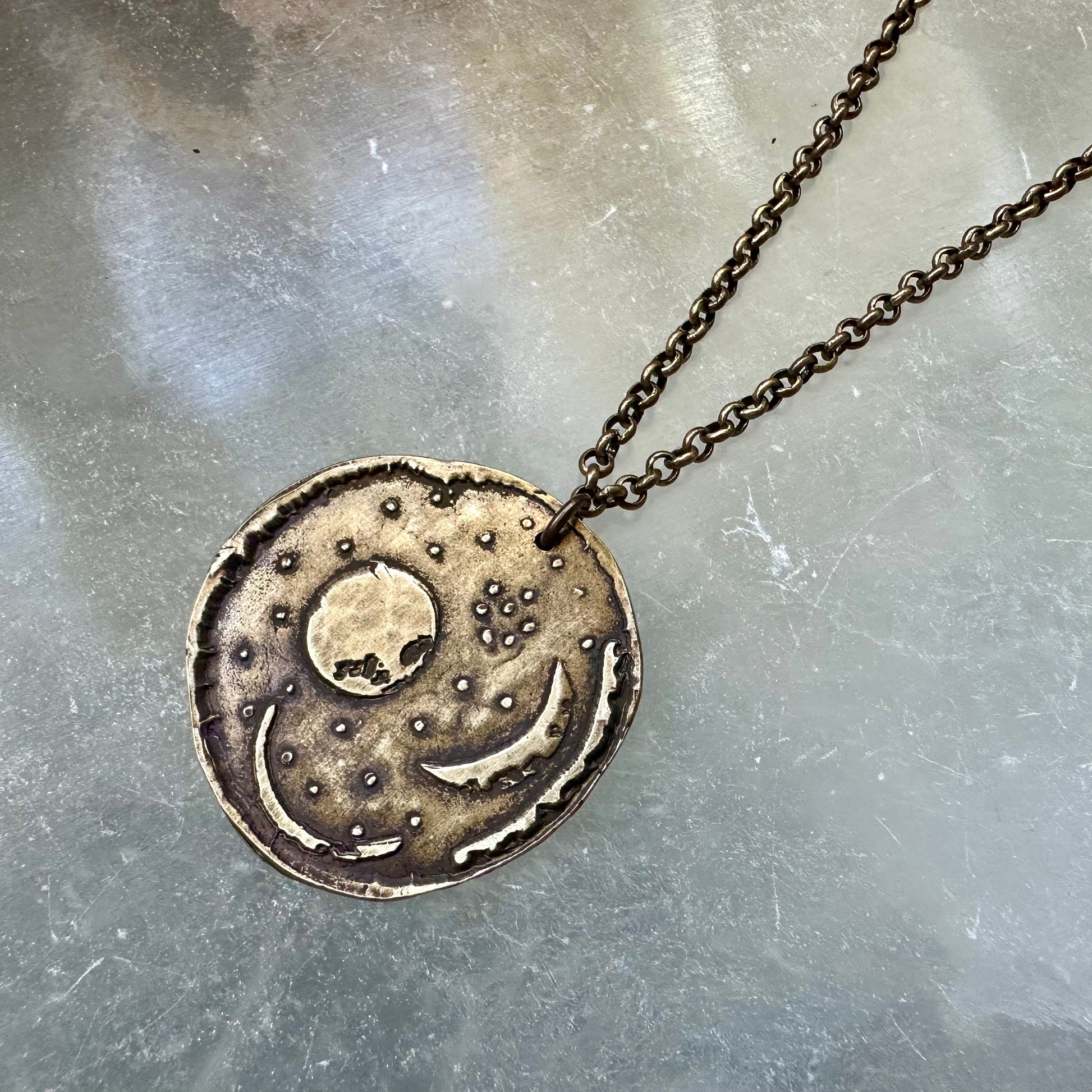 Brass Nebra Sky Disc Pendant by jenkahnjewelry