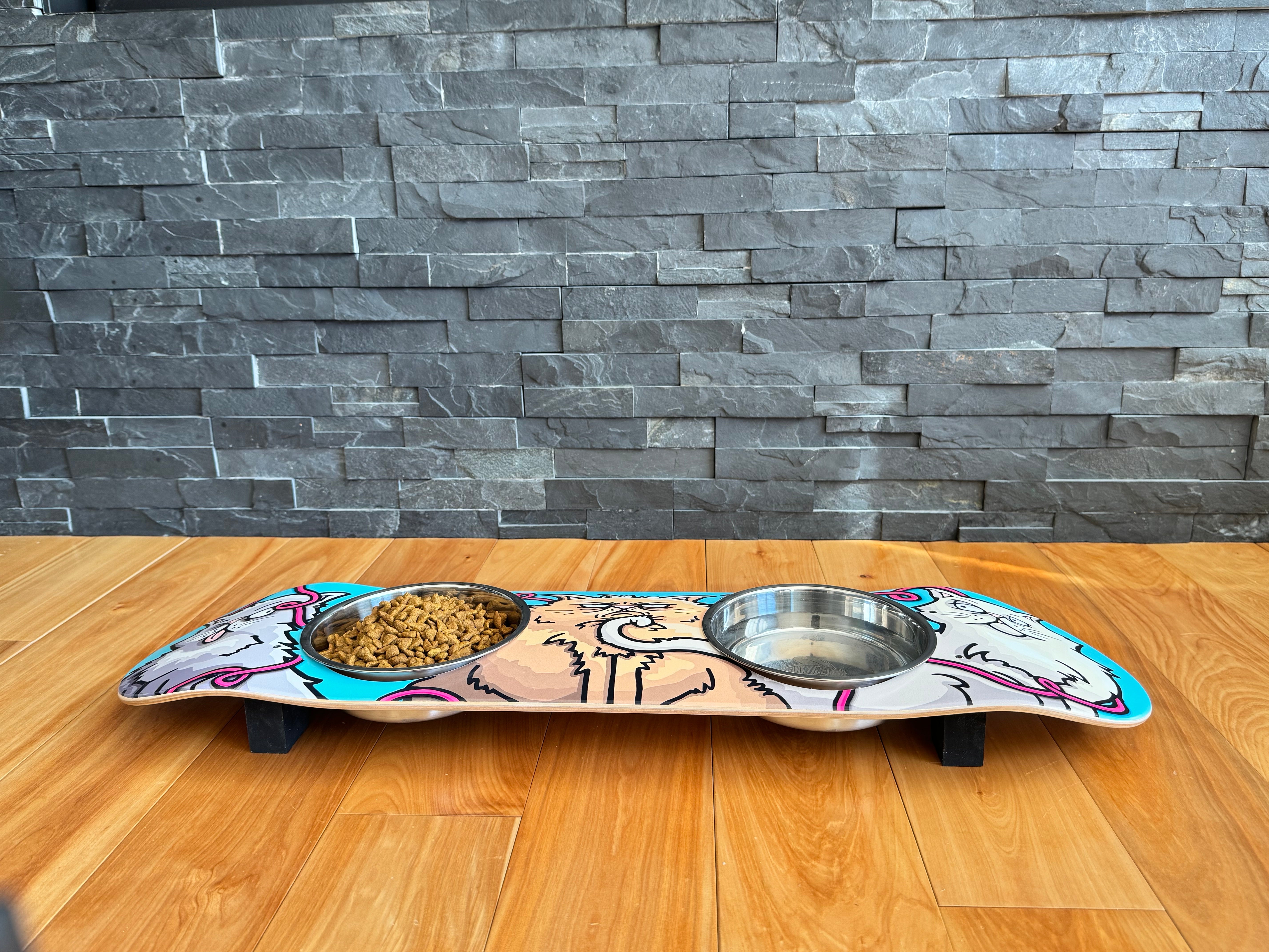 Cats With Attitude - Elevated Skateboard Cat Feeding Stand with 2 Bowls