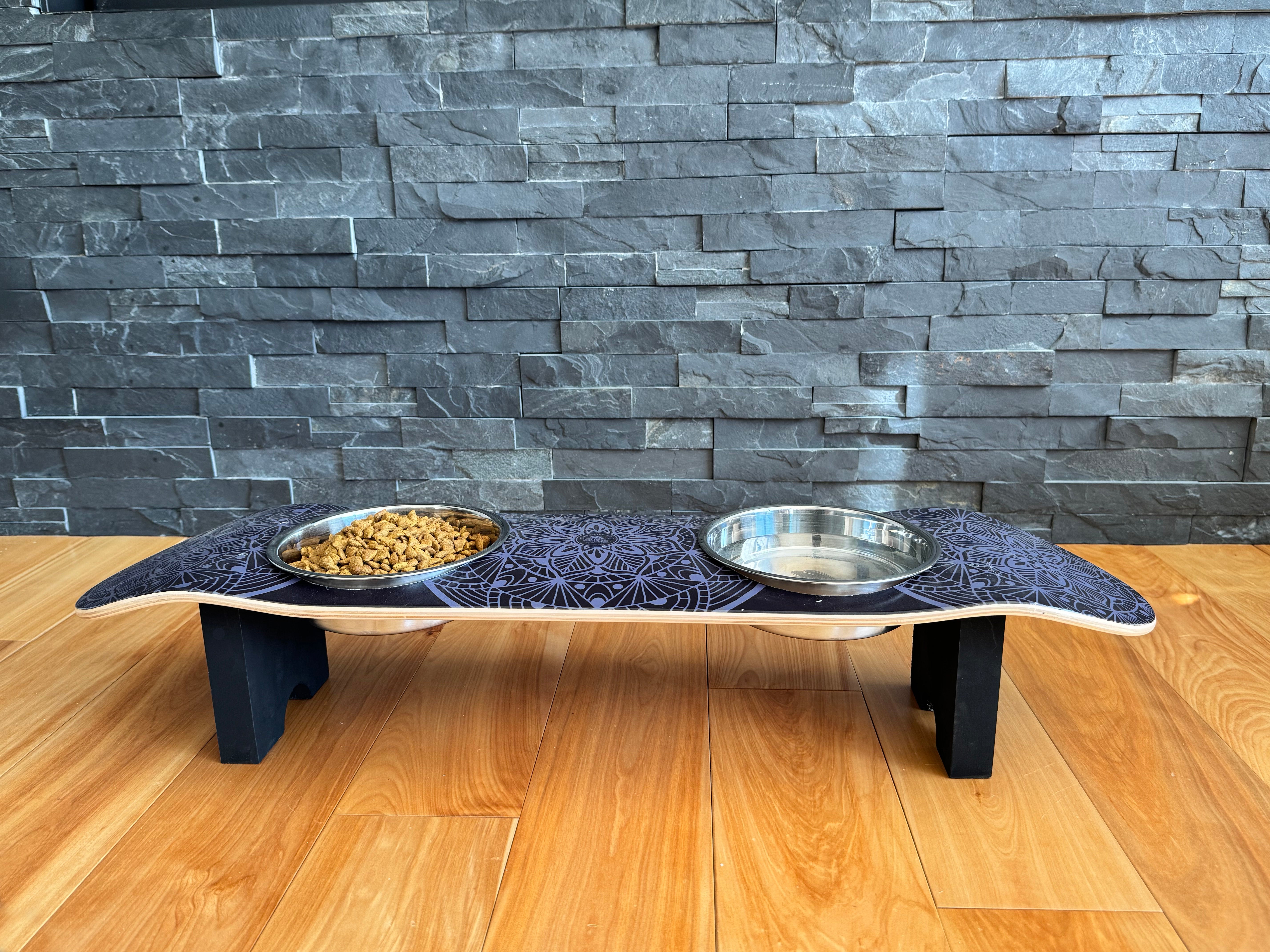 Dream Catcher - Elevated Skateboard Dog Feeding Stand with 2 Bowls