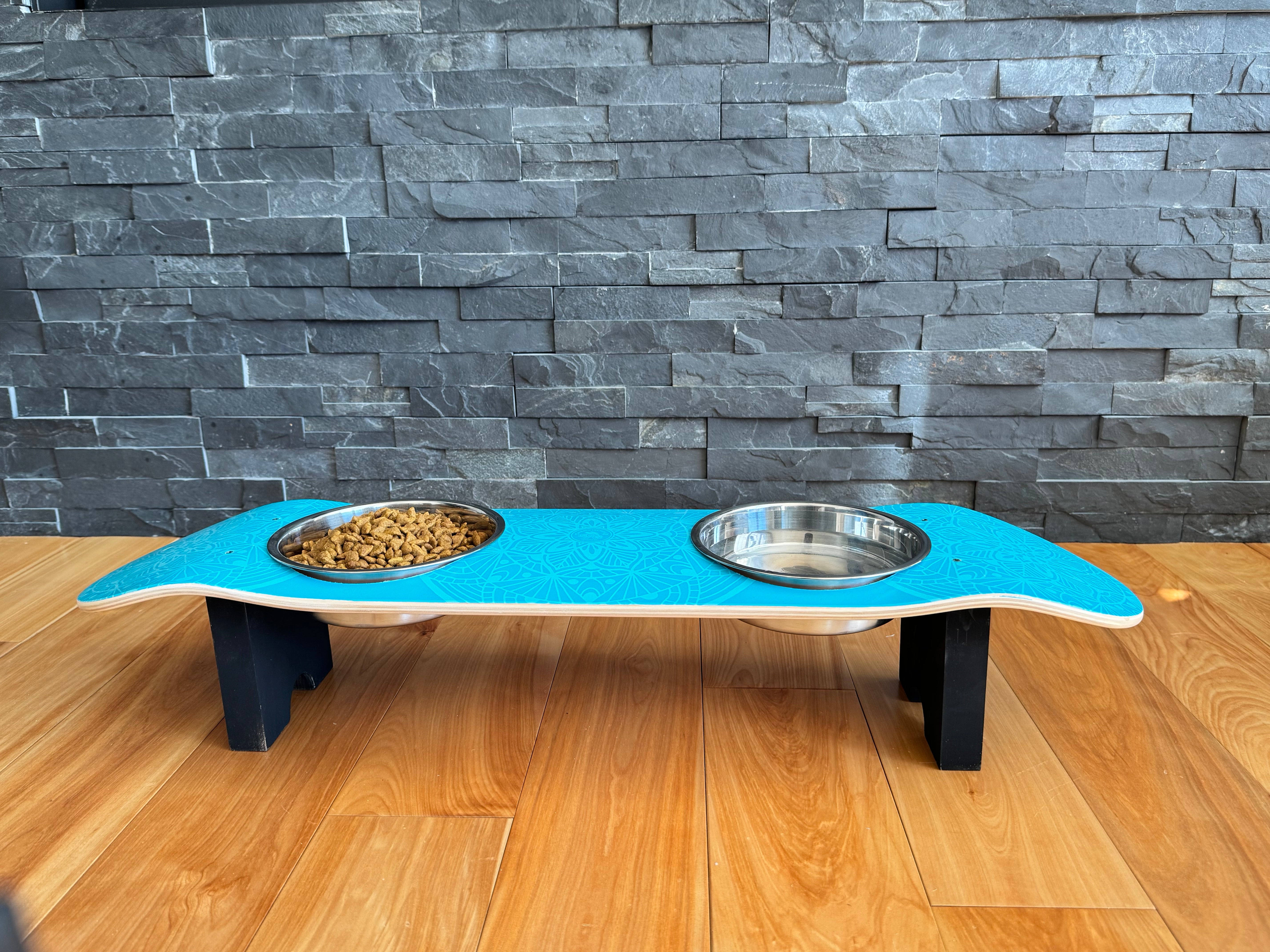 Dream Catcher - Elevated Skateboard Dog Feeding Stand with 2 Bowls