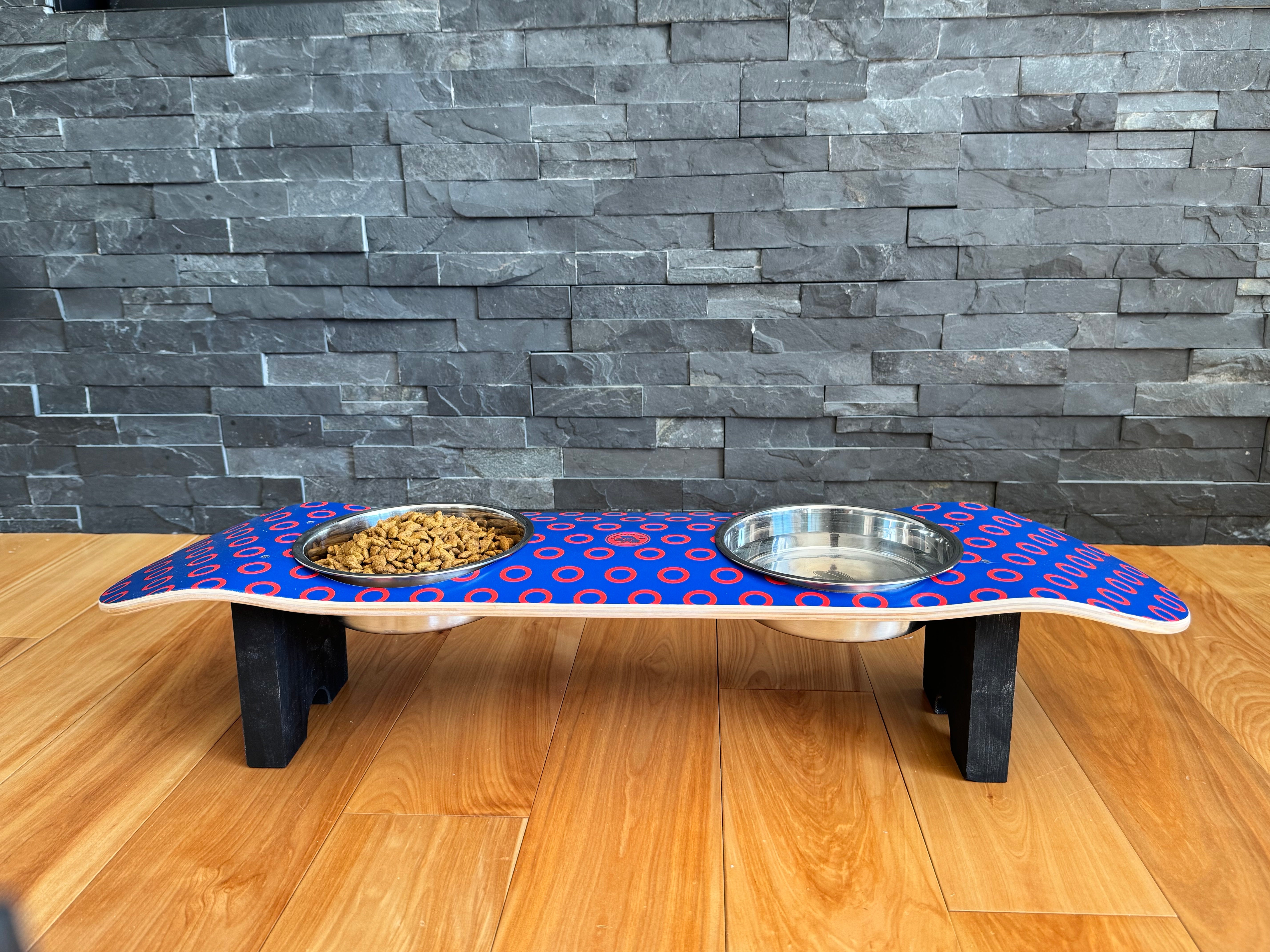 Phunky Donuts - Elevated Skateboard Dog Feeding Stand with 2 Bowls