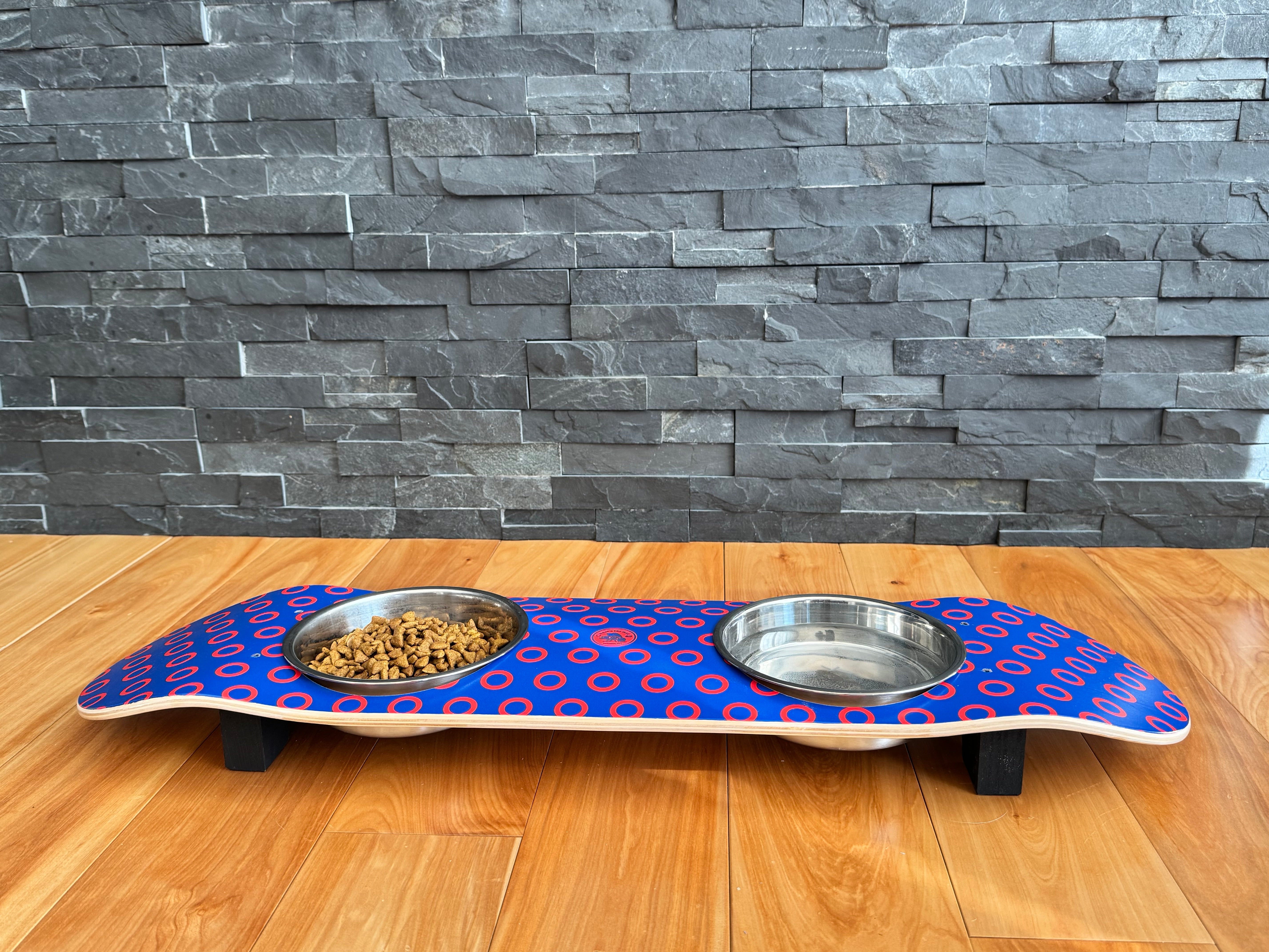 Phunky Donuts - Elevated Skateboard Cat Feeding Stand with 2 Bowls