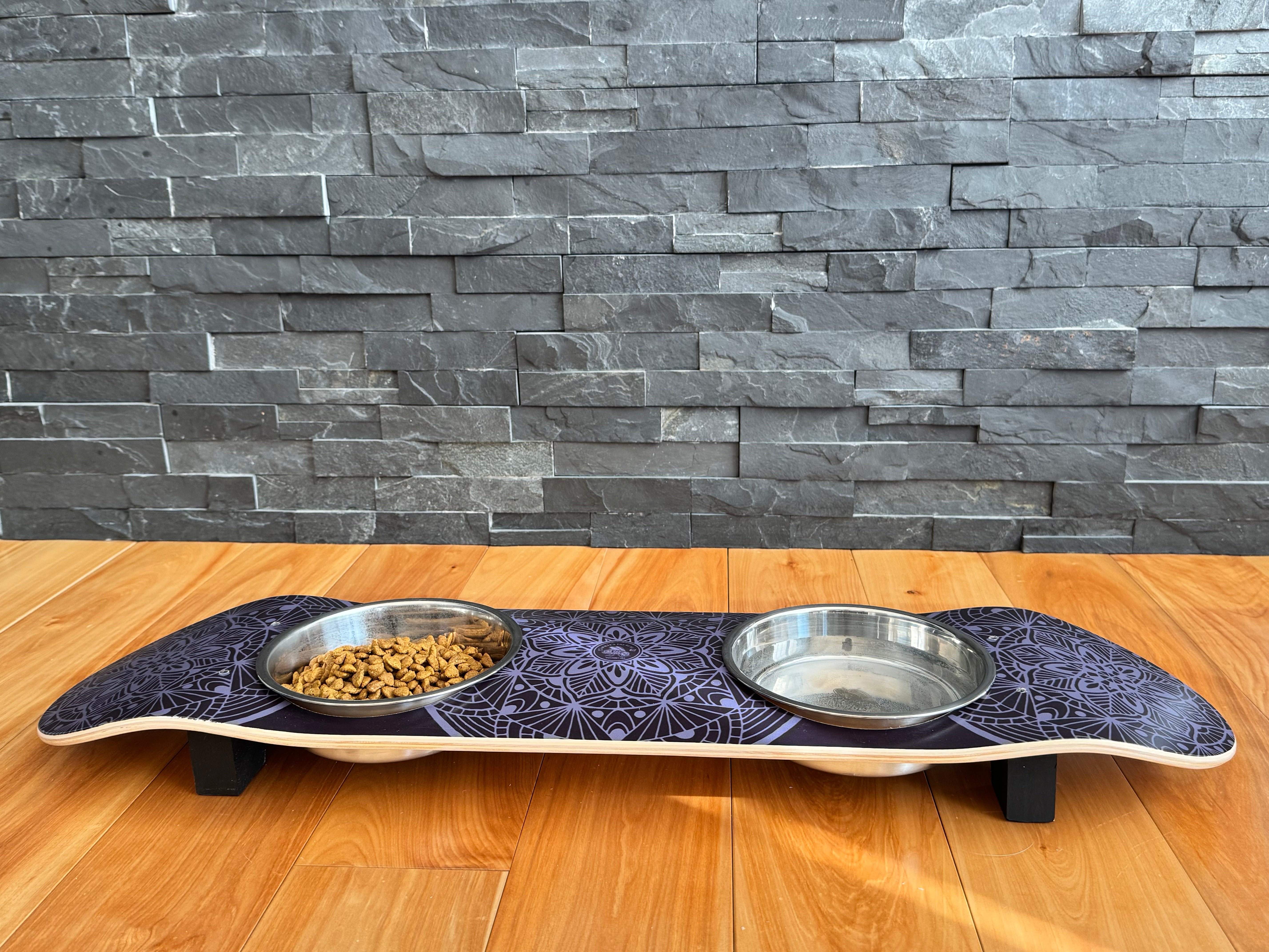 Dream Catcher - Elevated Skateboard Cat Feeding Stand with 2 Bowls