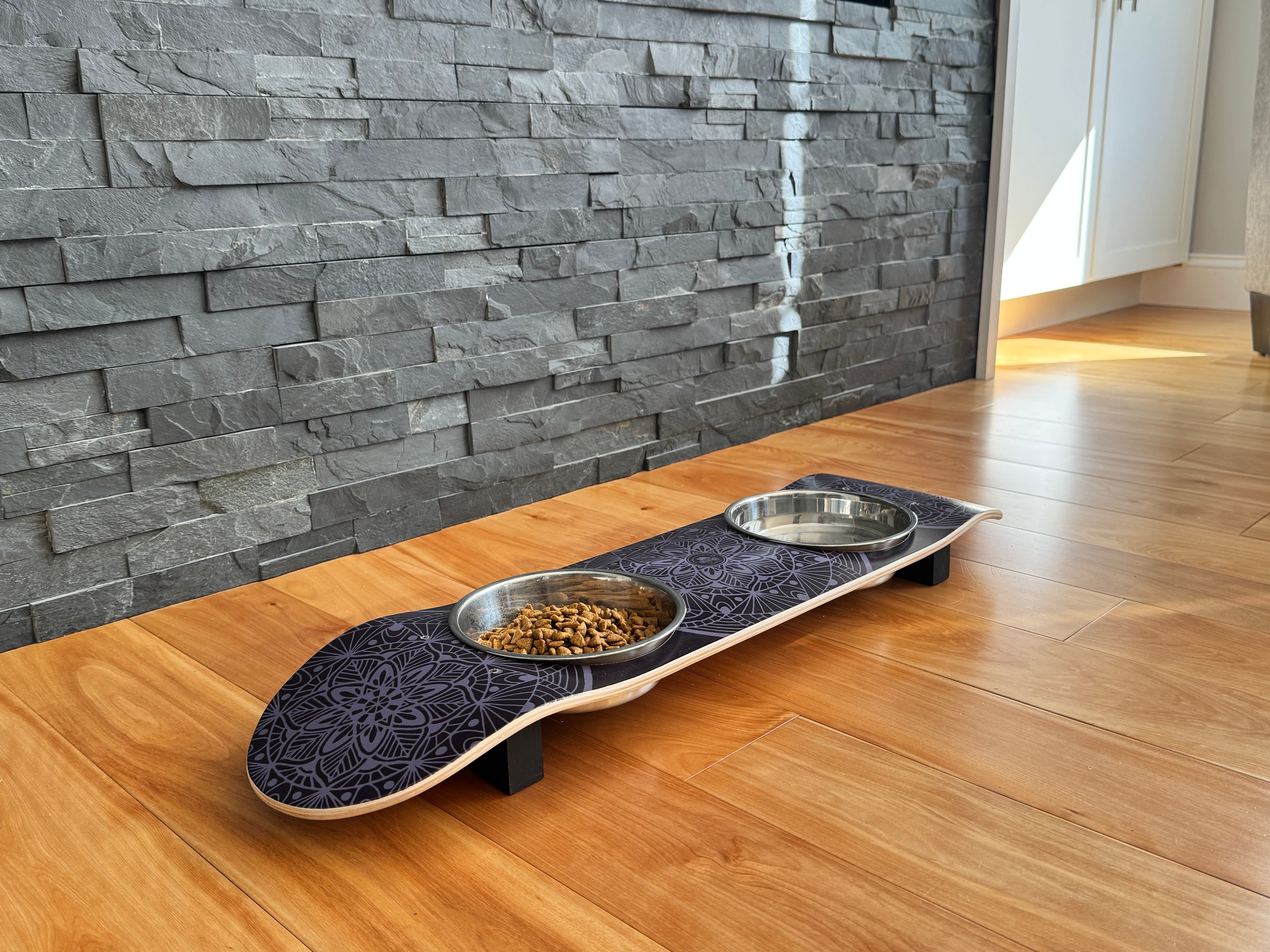 Dream Catcher - Elevated Skateboard Cat Feeding Stand with 2 Bowls