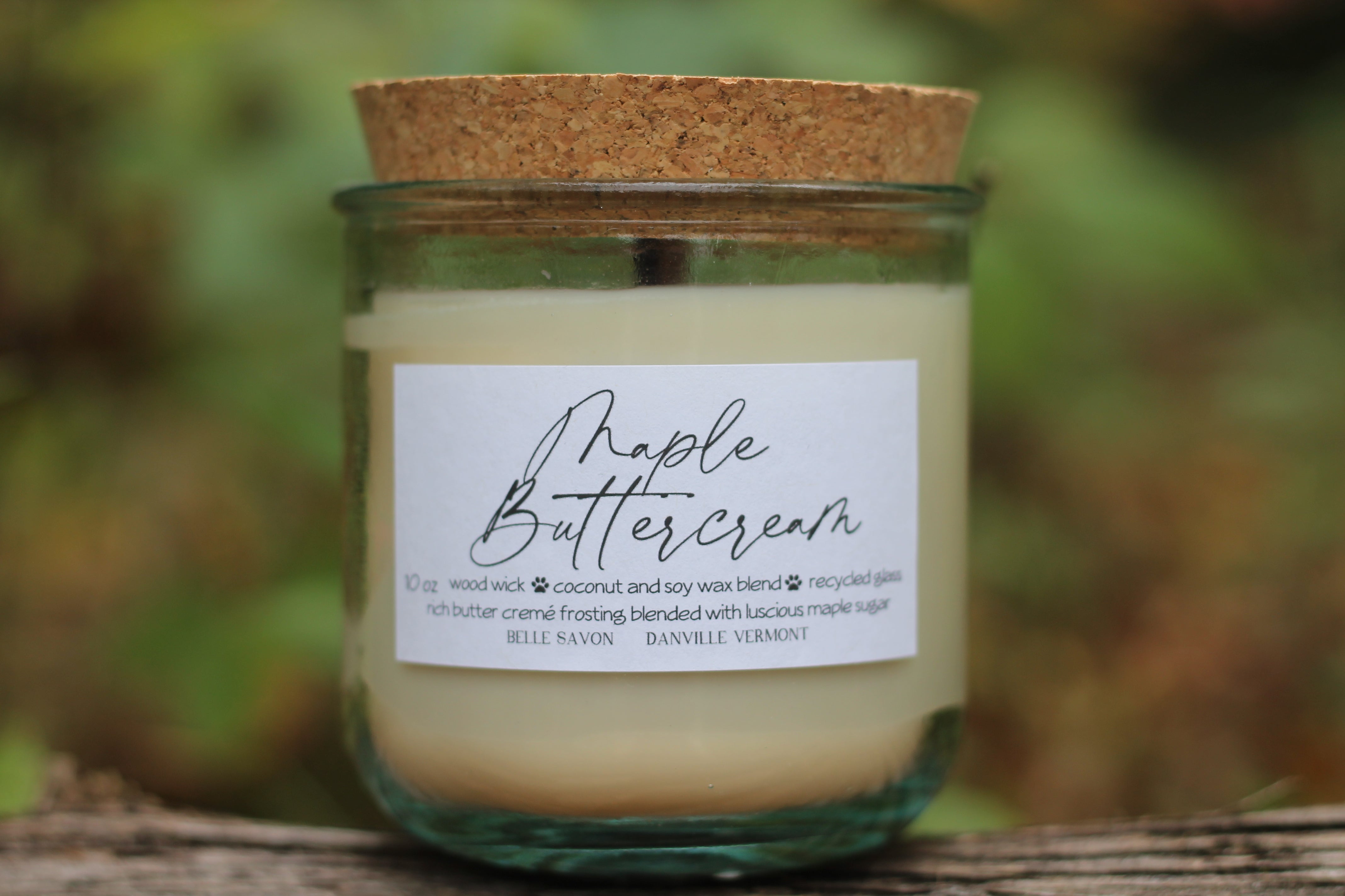 Wooden Wick 10oz Candle, 100% Recycled Glass by Belle Savon Vermont