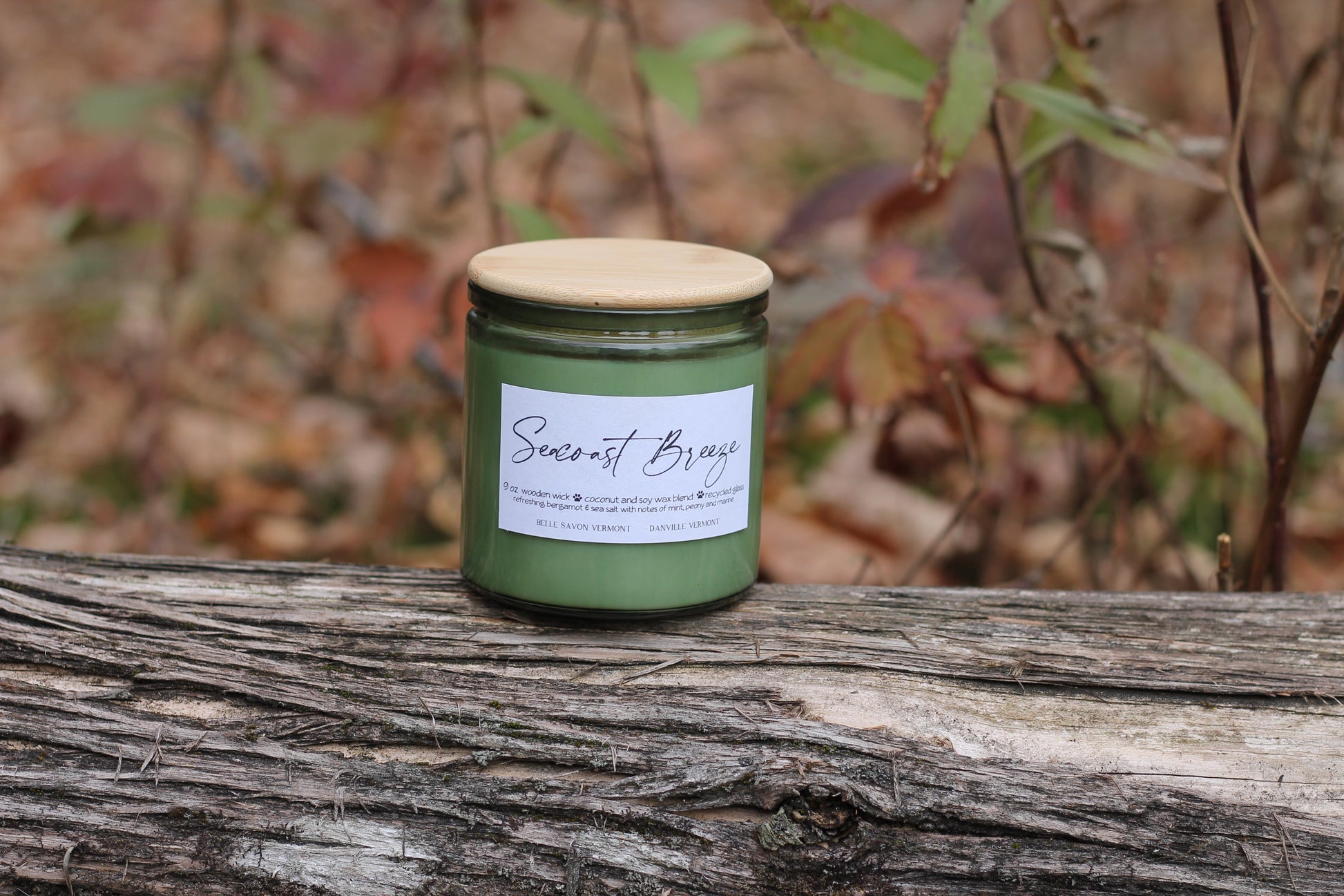 Boho Minimalist Coconut & Soy Container Container, Recycled Glass 9oz Wood Wick by Belle Savon Vermont