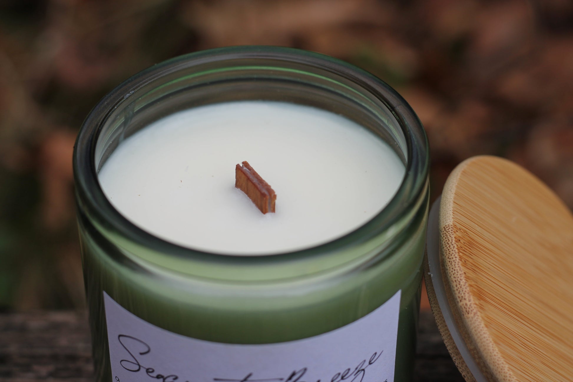 Boho Minimalist Coconut & Soy Container Container, Recycled Glass 9oz Wood Wick by Belle Savon Vermont