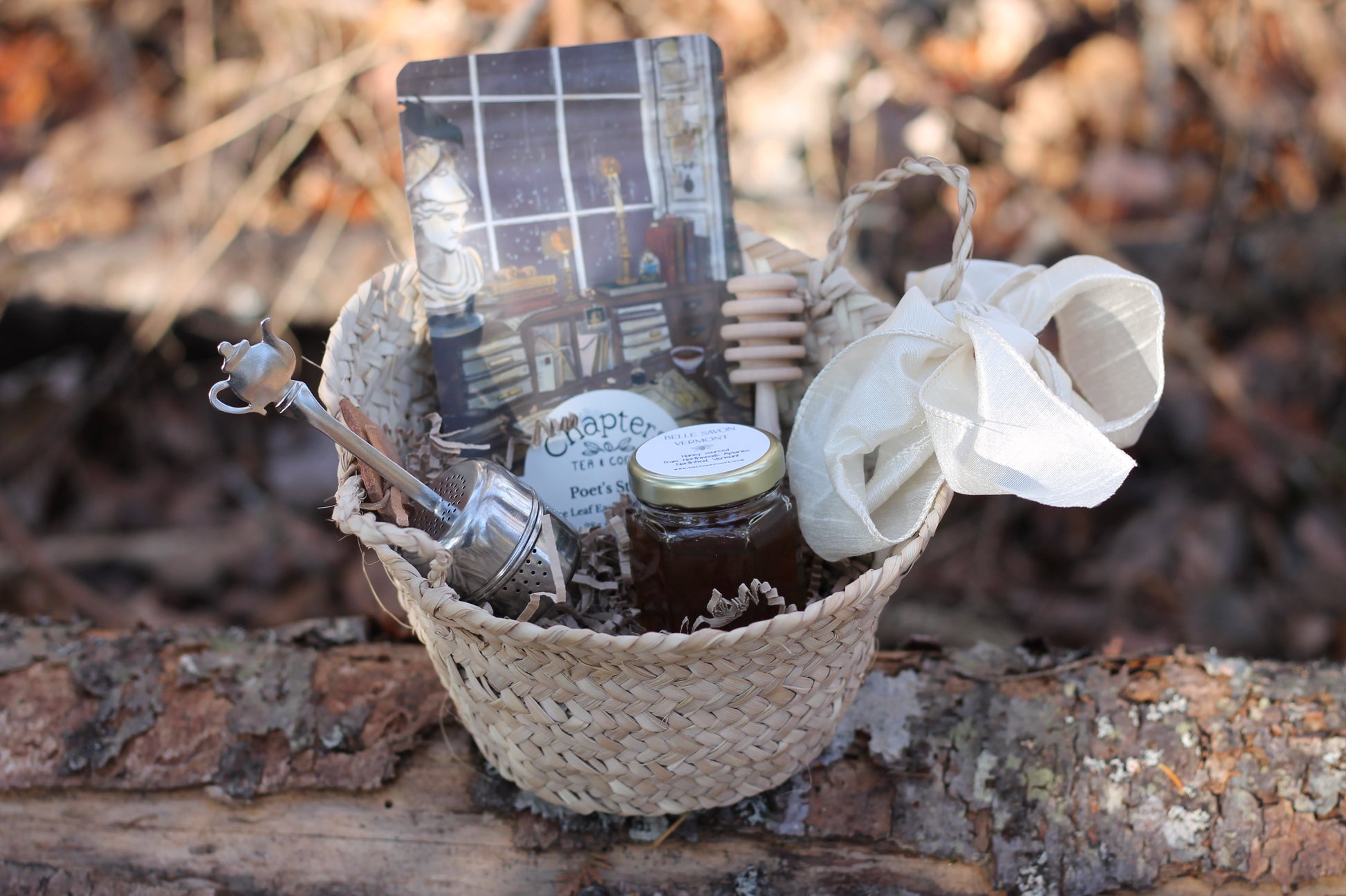 Tea Party Hostess Gift Set-Loose Leaf Tea, Teapot Tea Strainer, Organic Honey, Time Party by Belle Savon Vermont