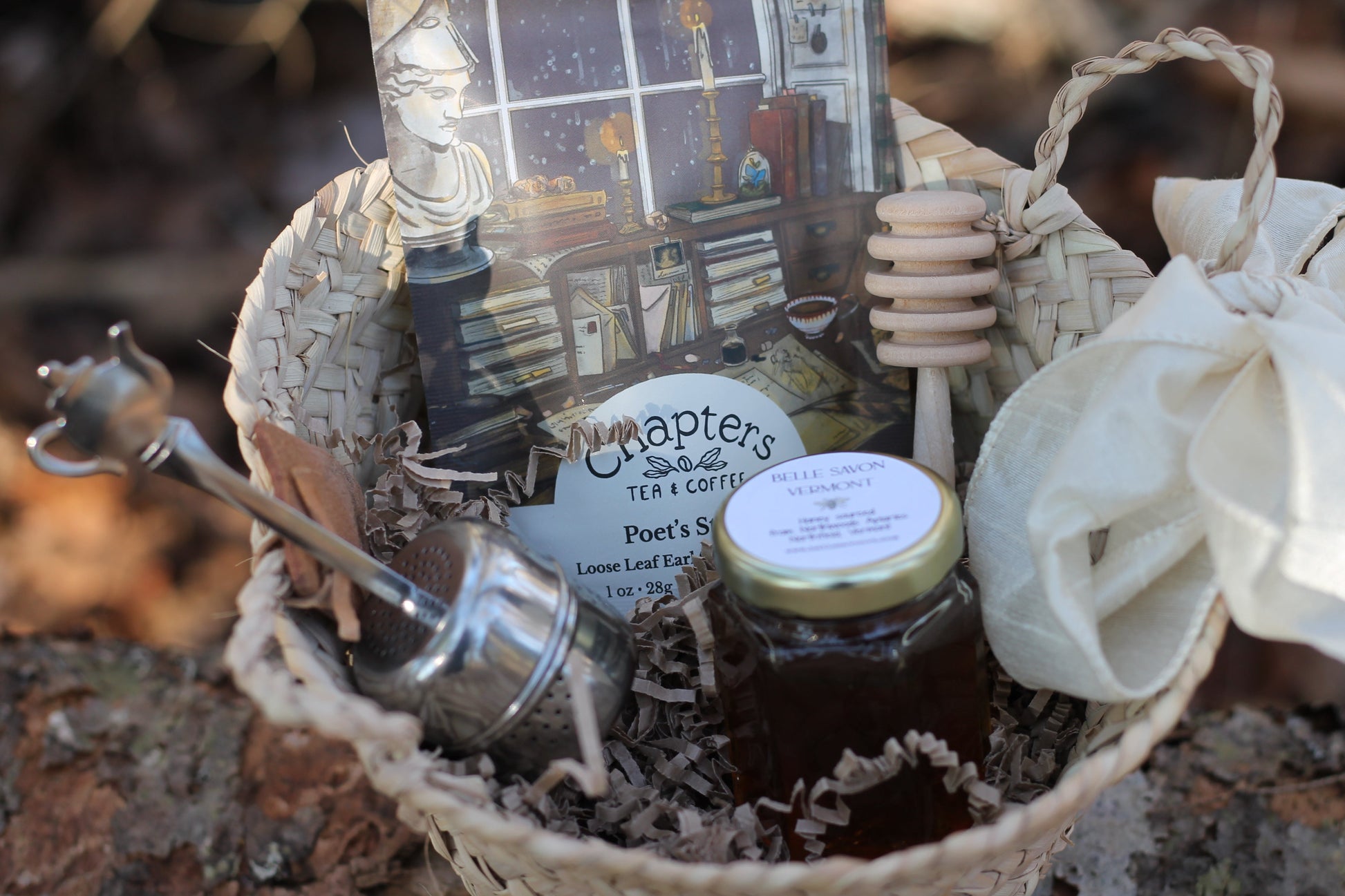 Tea Party Hostess Gift Set-Loose Leaf Tea, Teapot Tea Strainer, Organic Honey, Time Party by Belle Savon Vermont