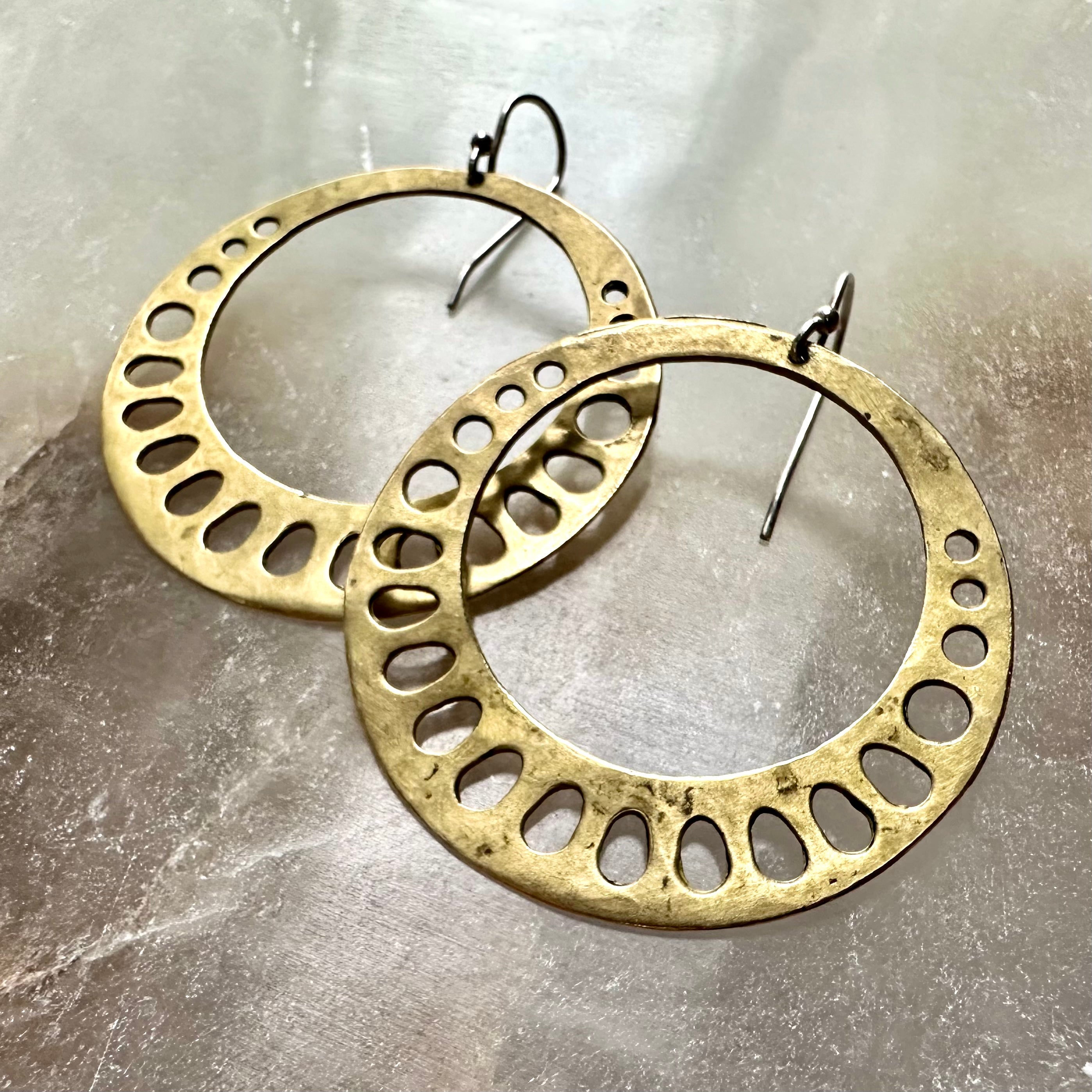 Brass Lotus Root Earrings by jenkahnjewelry