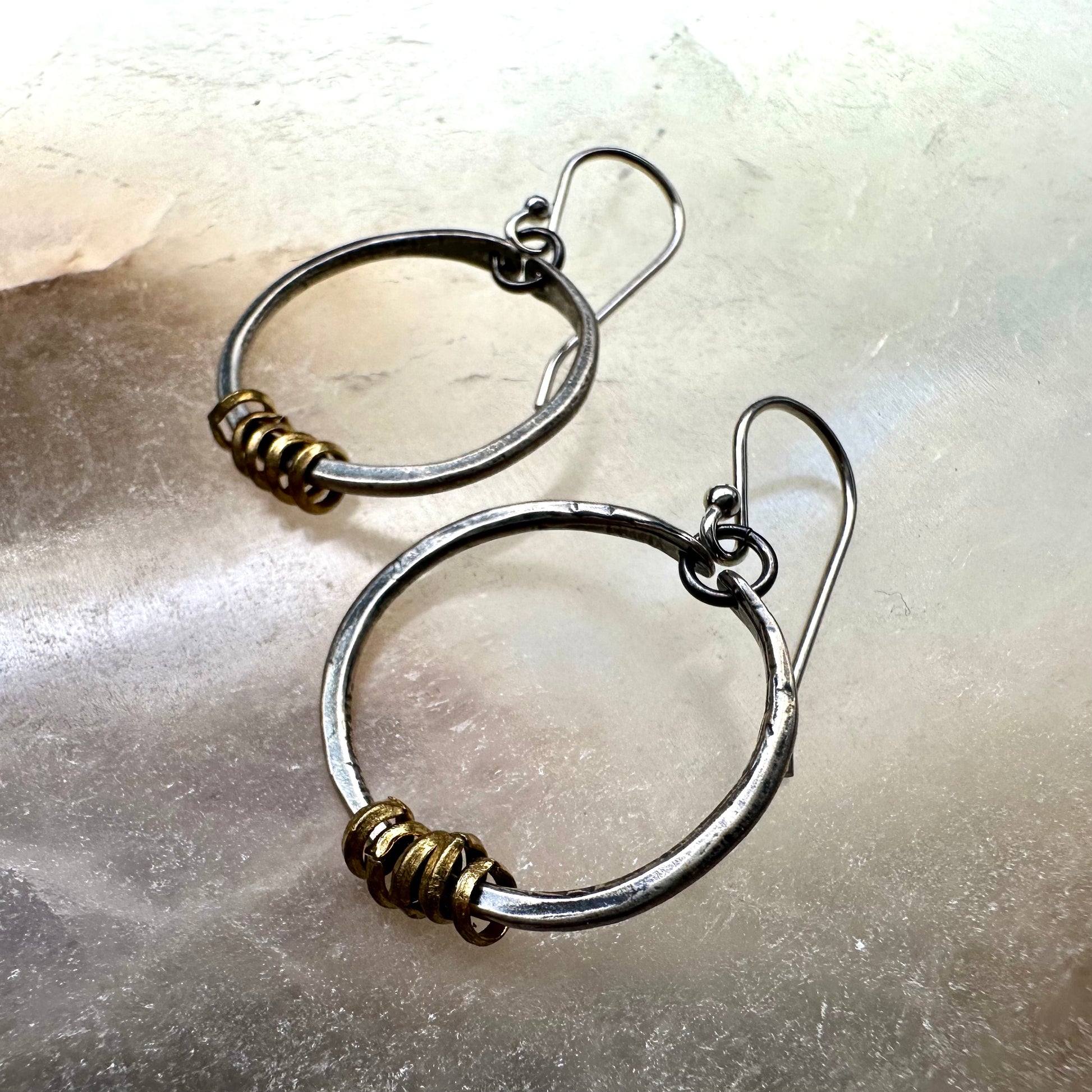Silver Hoop Earrings with Heishi by jenkahnjewelry