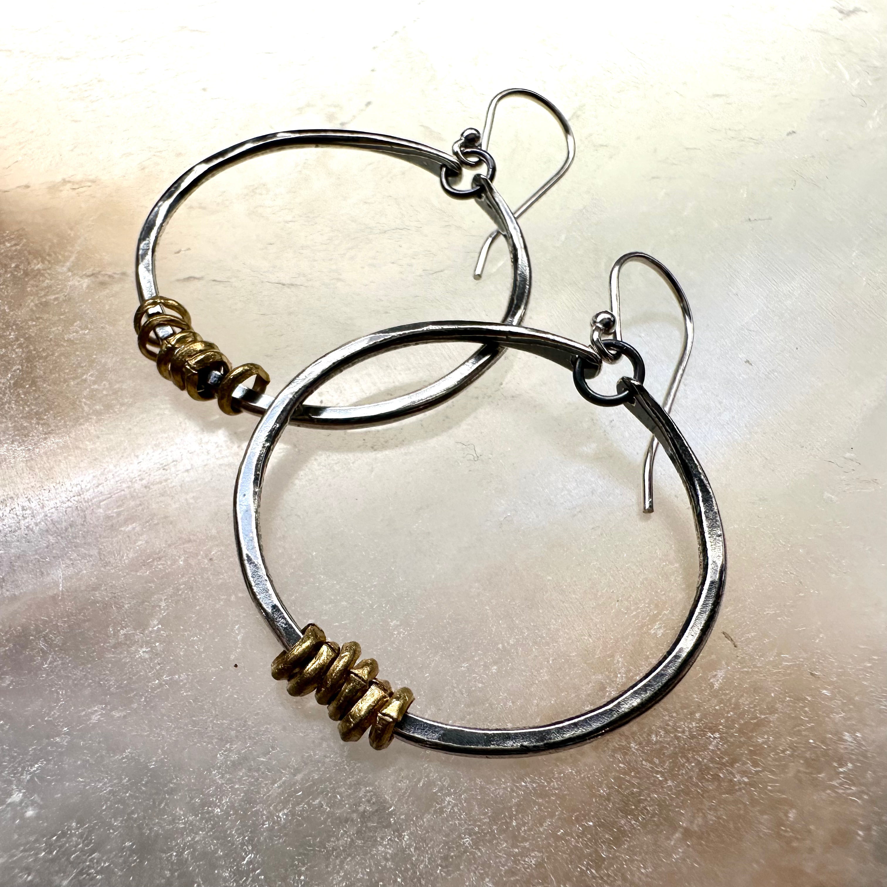 Silver Hoop Earrings with Heishi by jenkahnjewelry