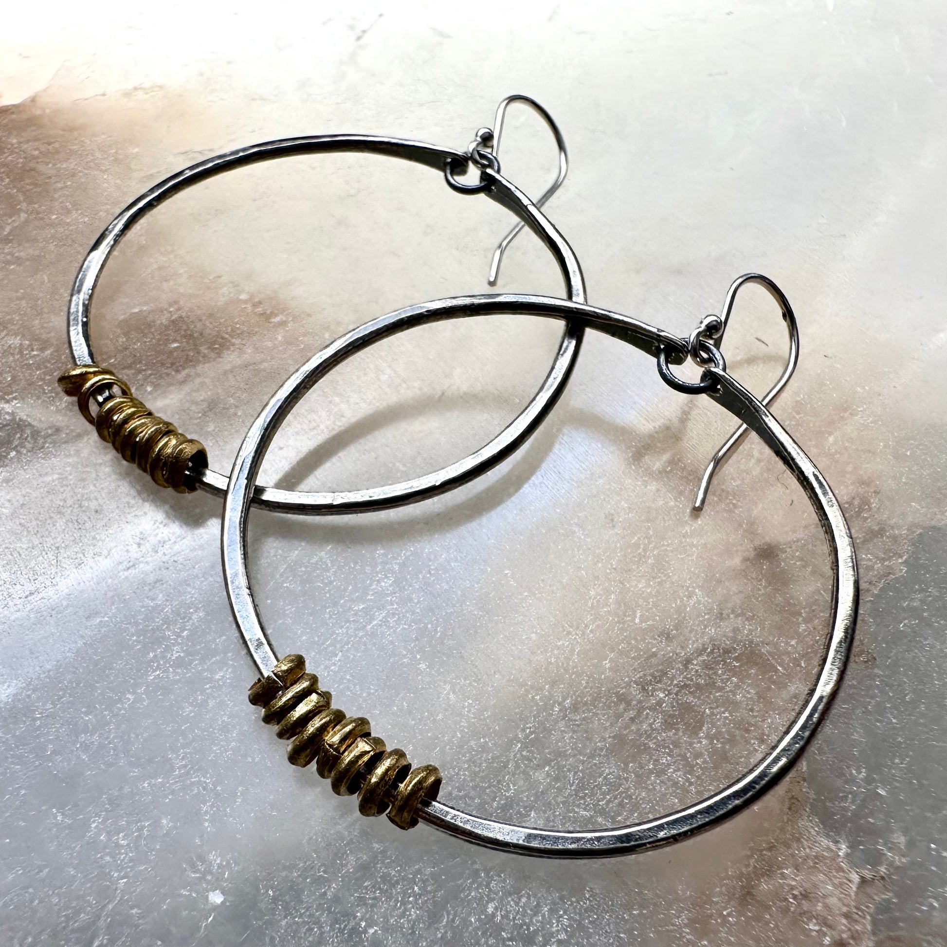 Silver Hoop Earrings with Heishi by jenkahnjewelry