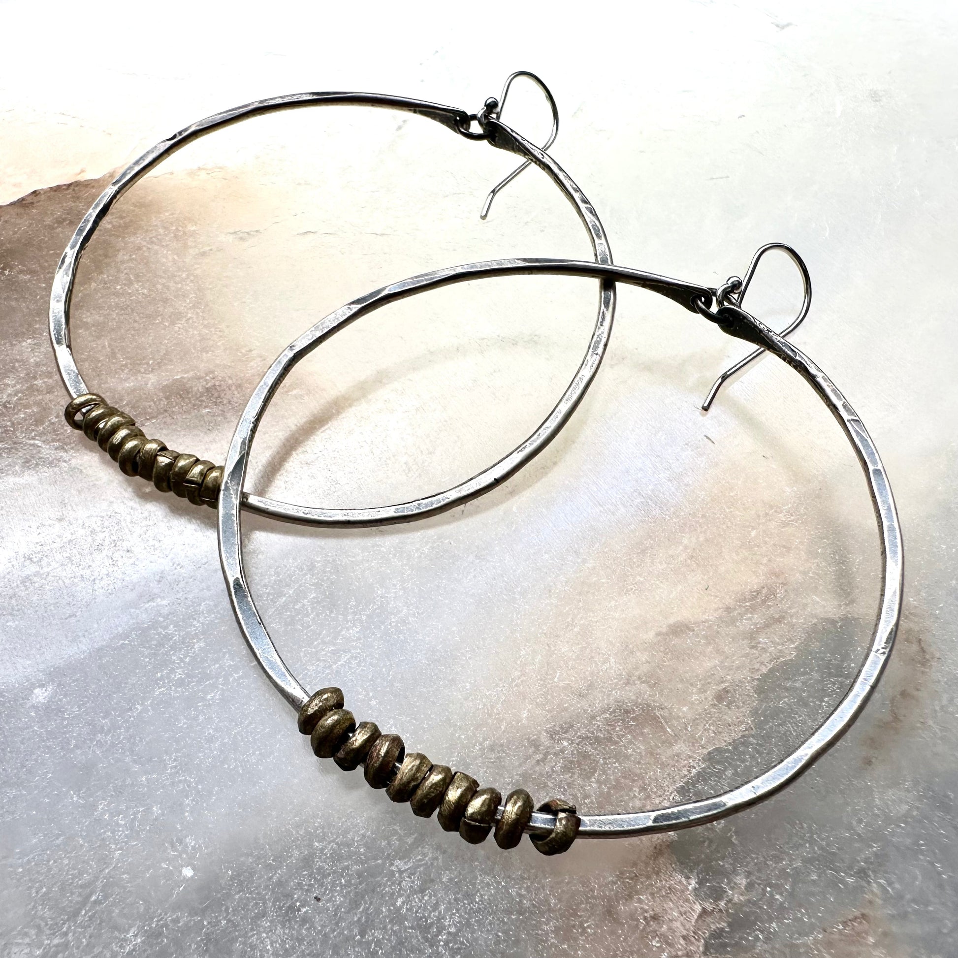 Silver Hoop Earrings with Heishi by jenkahnjewelry