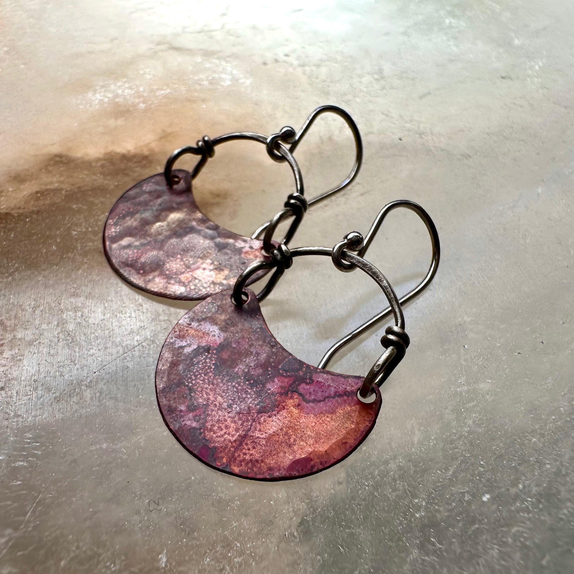 Copper Crescent Earrings by jenkahnjewelry