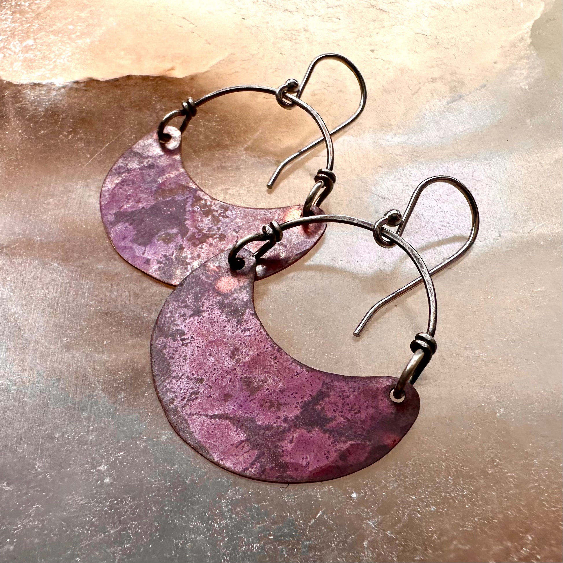 Copper Crescent Earrings by jenkahnjewelry