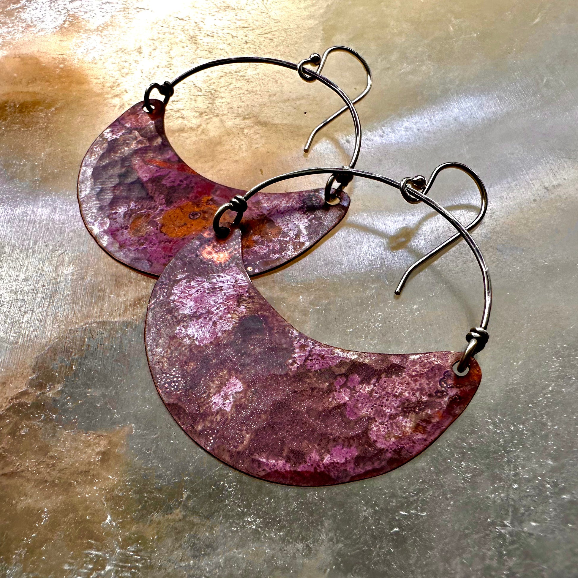 Copper Crescent Earrings by jenkahnjewelry