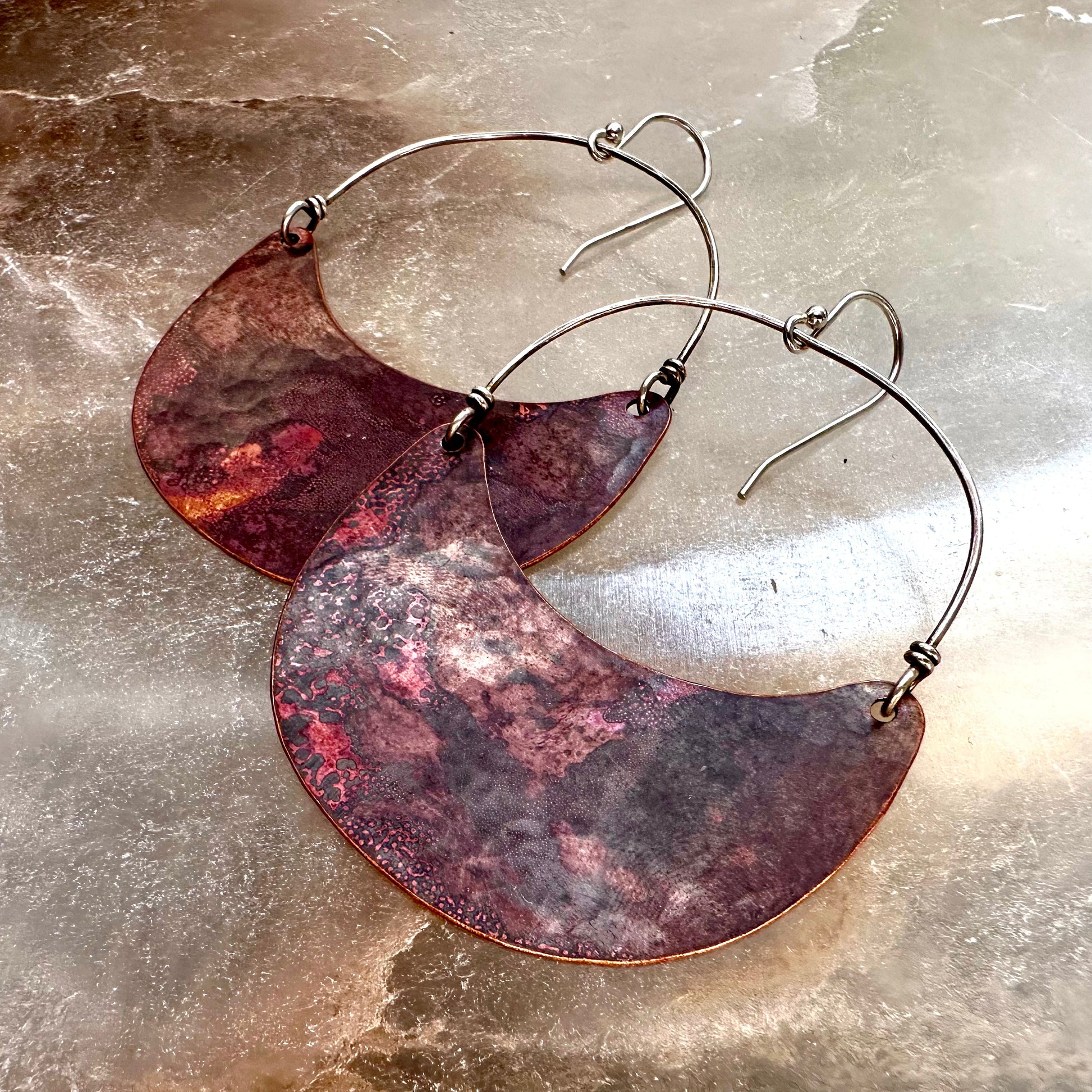 Copper Crescent Earrings by jenkahnjewelry