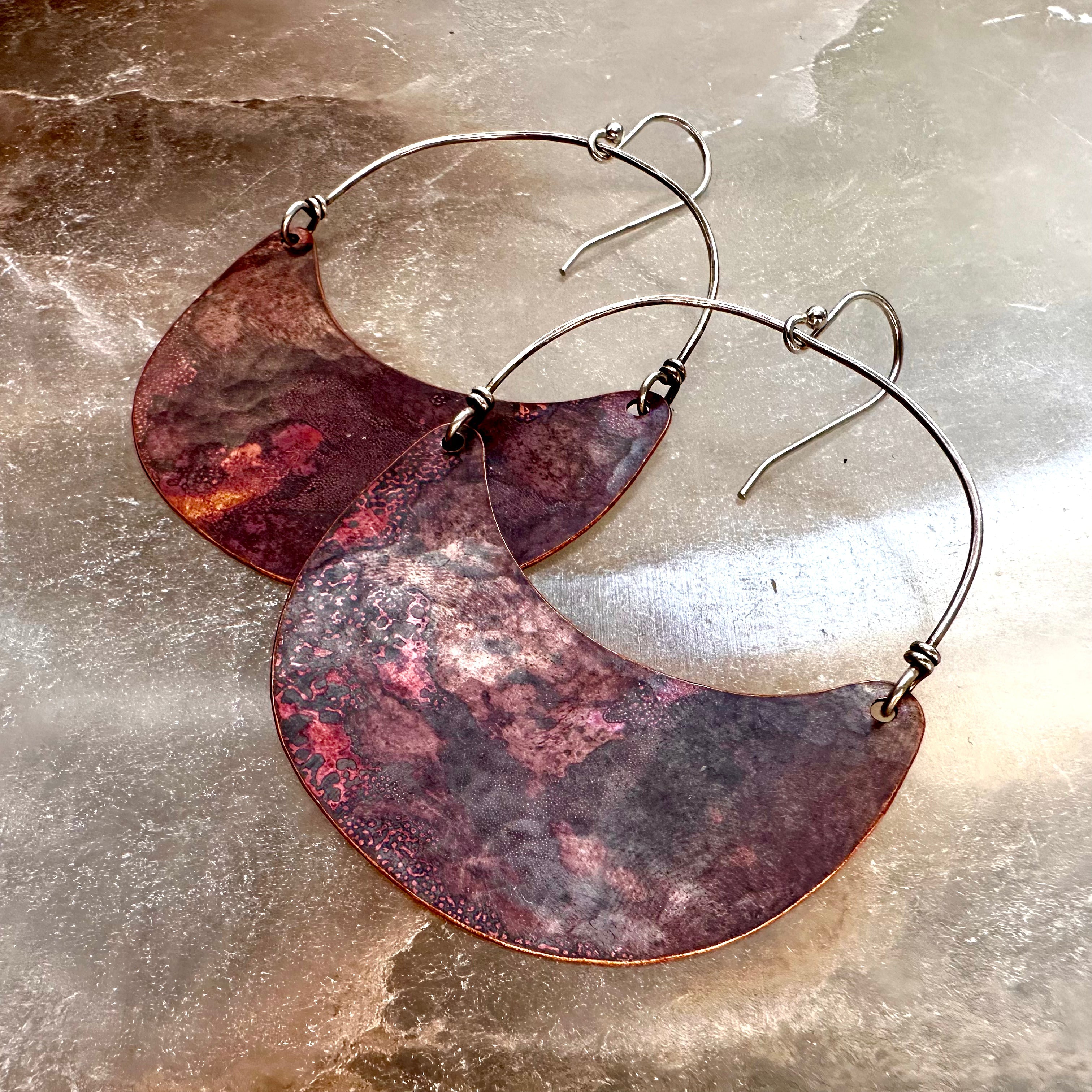 Copper Crescent Earrings by jenkahnjewelry