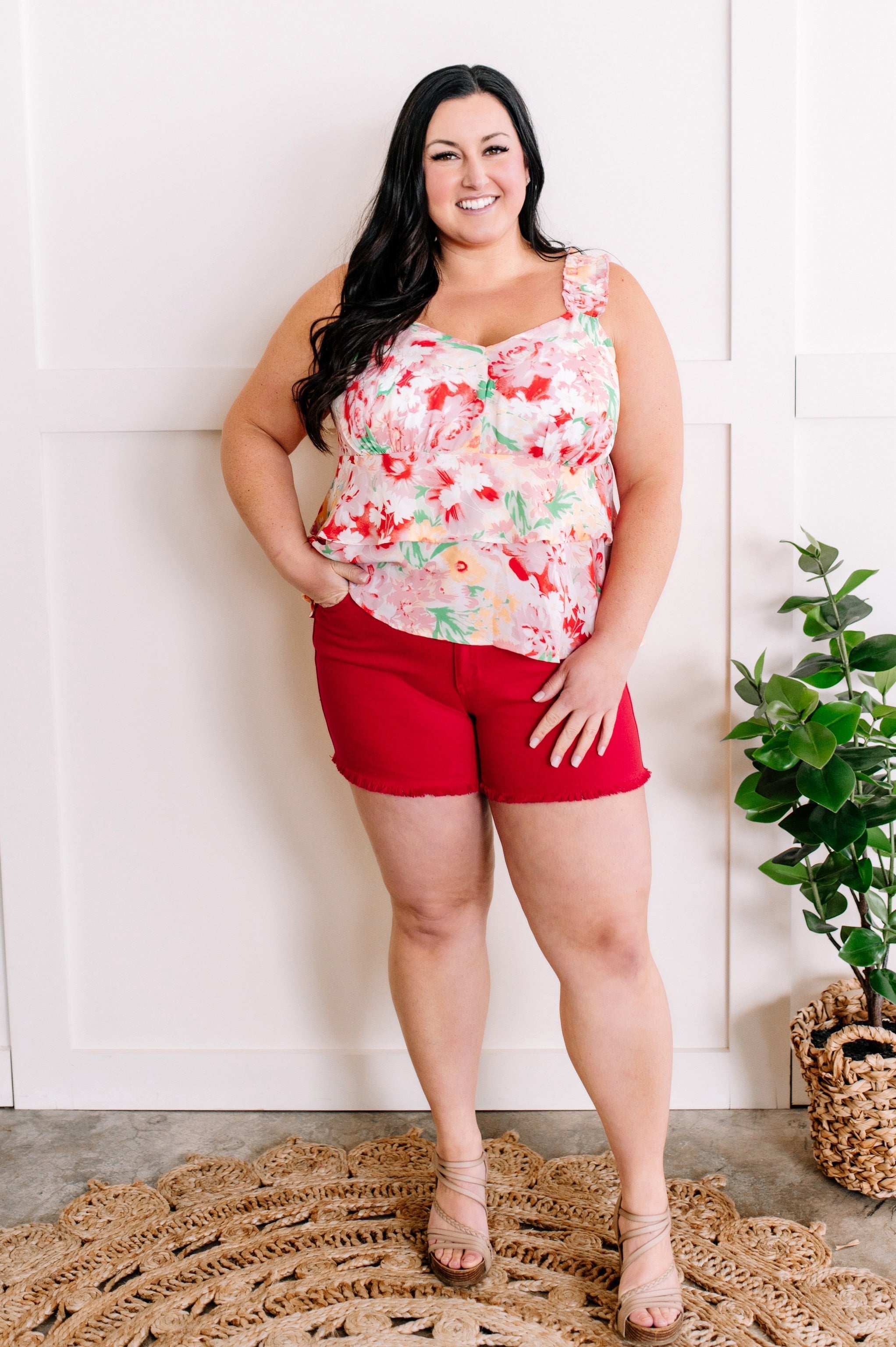 Mid Rise Frayed Hem Shorts By Judy Blue Jeans In Hot Tamale by SidePony Boutique