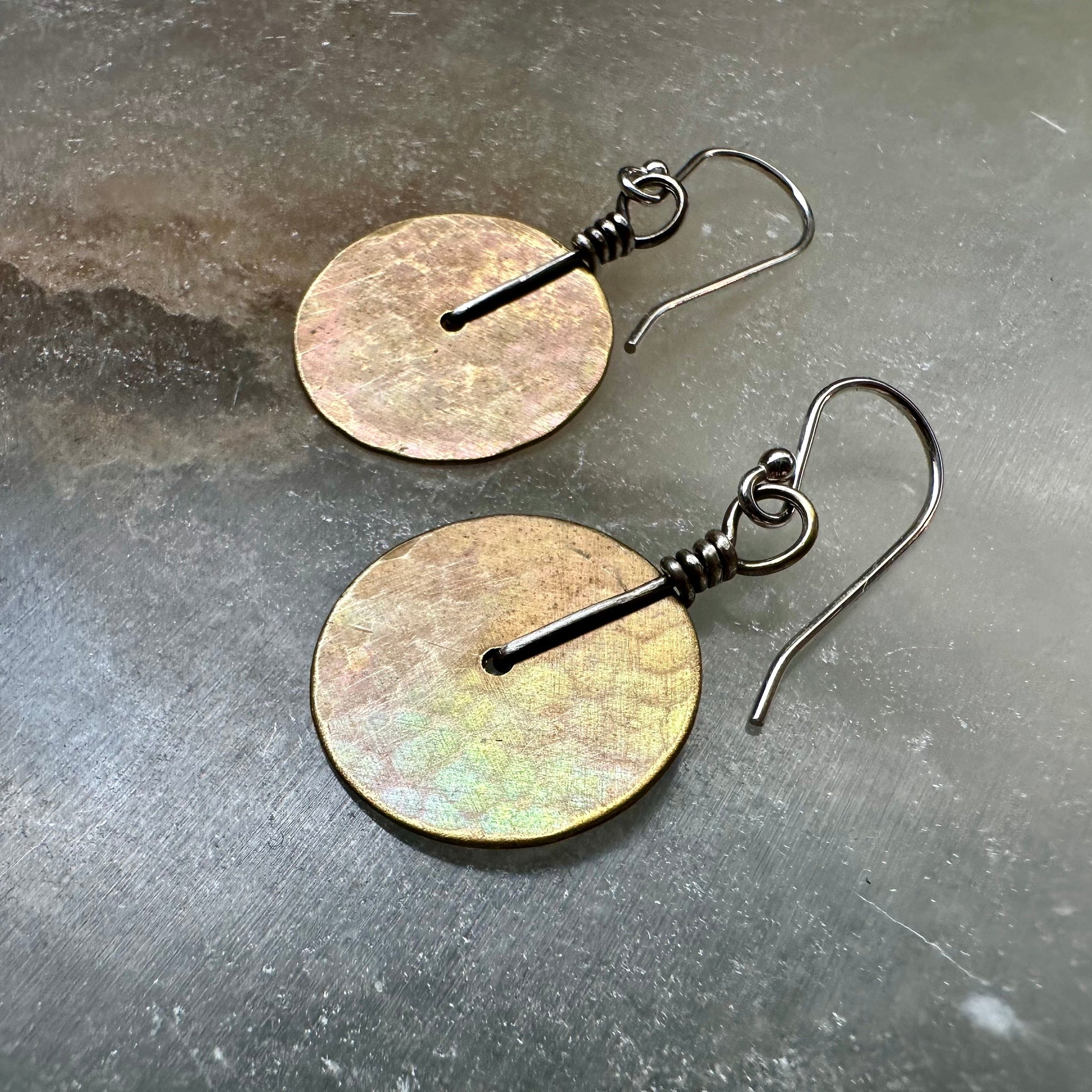 Brass Disc Earrings by jenkahnjewelry