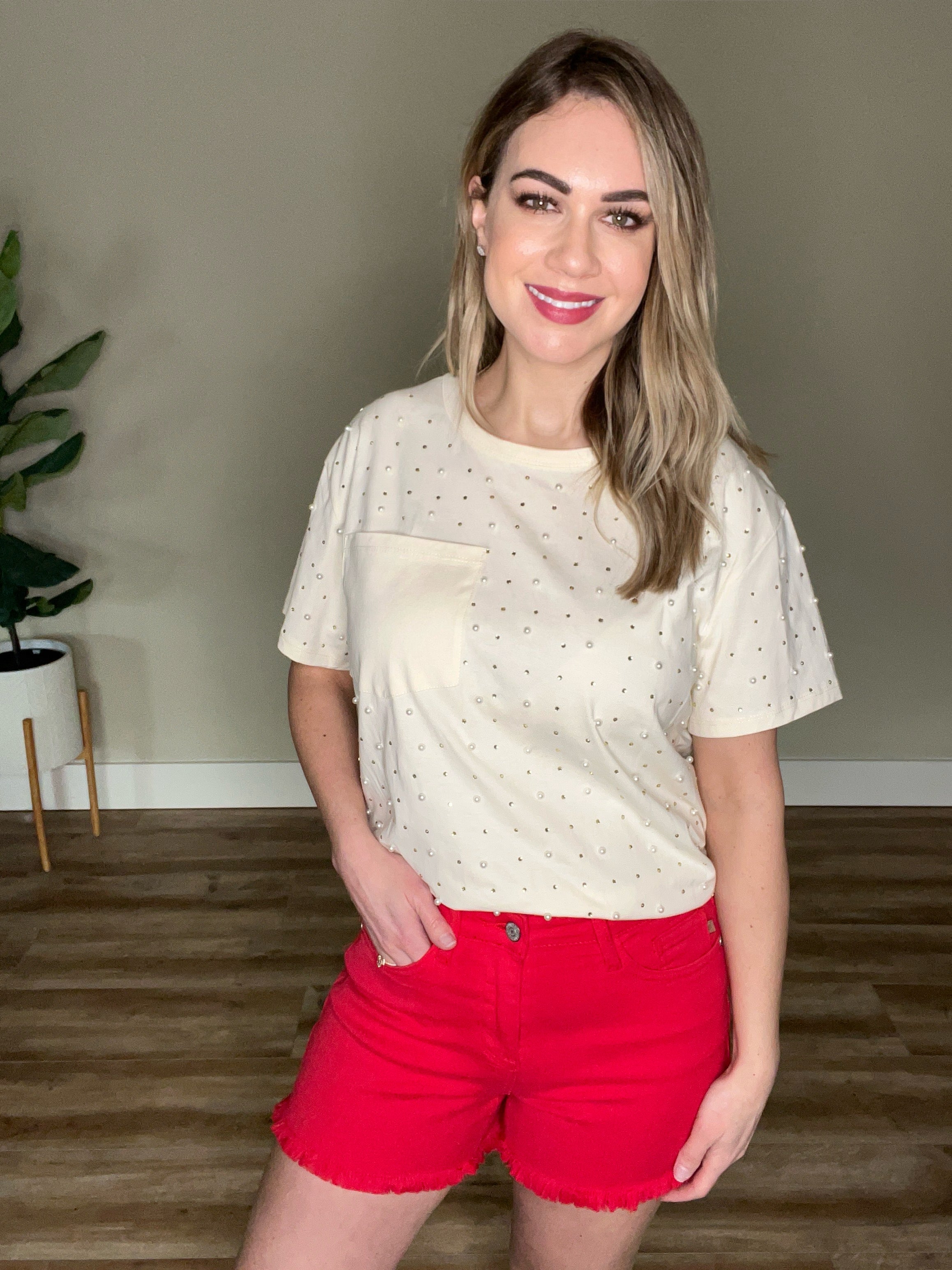 Mid Rise Frayed Hem Shorts By Judy Blue Jeans In Hot Tamale by SidePony Boutique