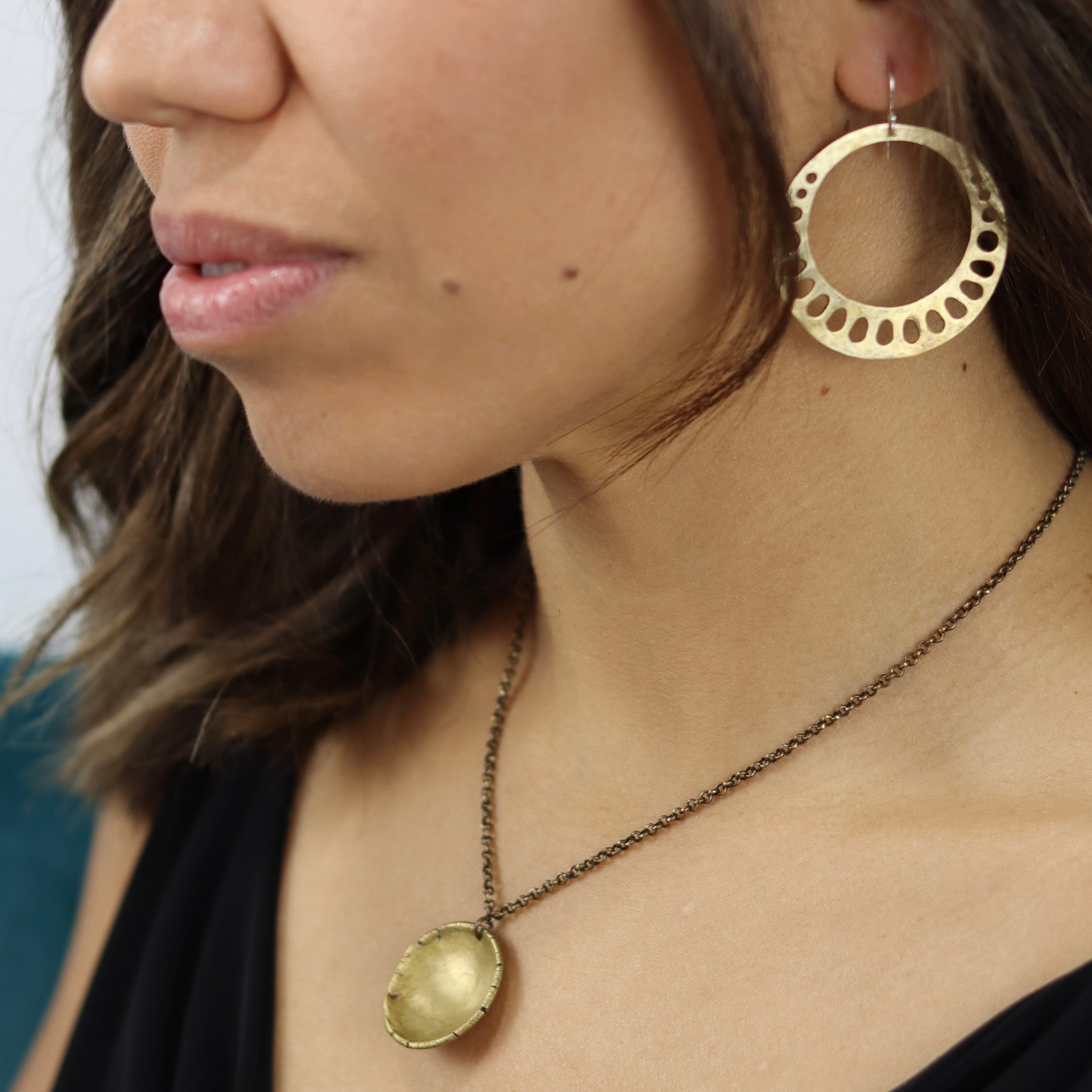 Brass Lotus Root Earrings by jenkahnjewelry