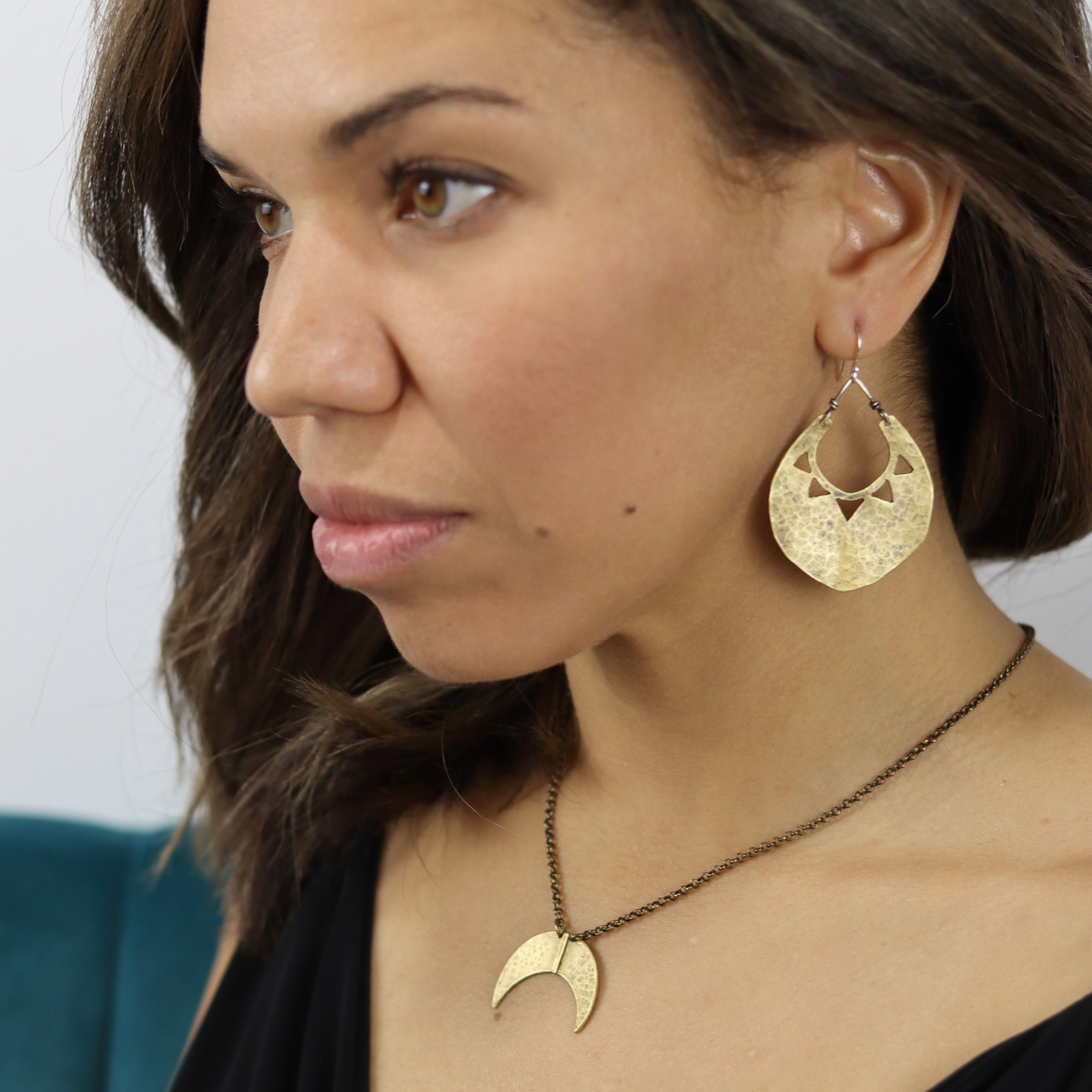 Brass Sun Shield Earrings by jenkahnjewelry