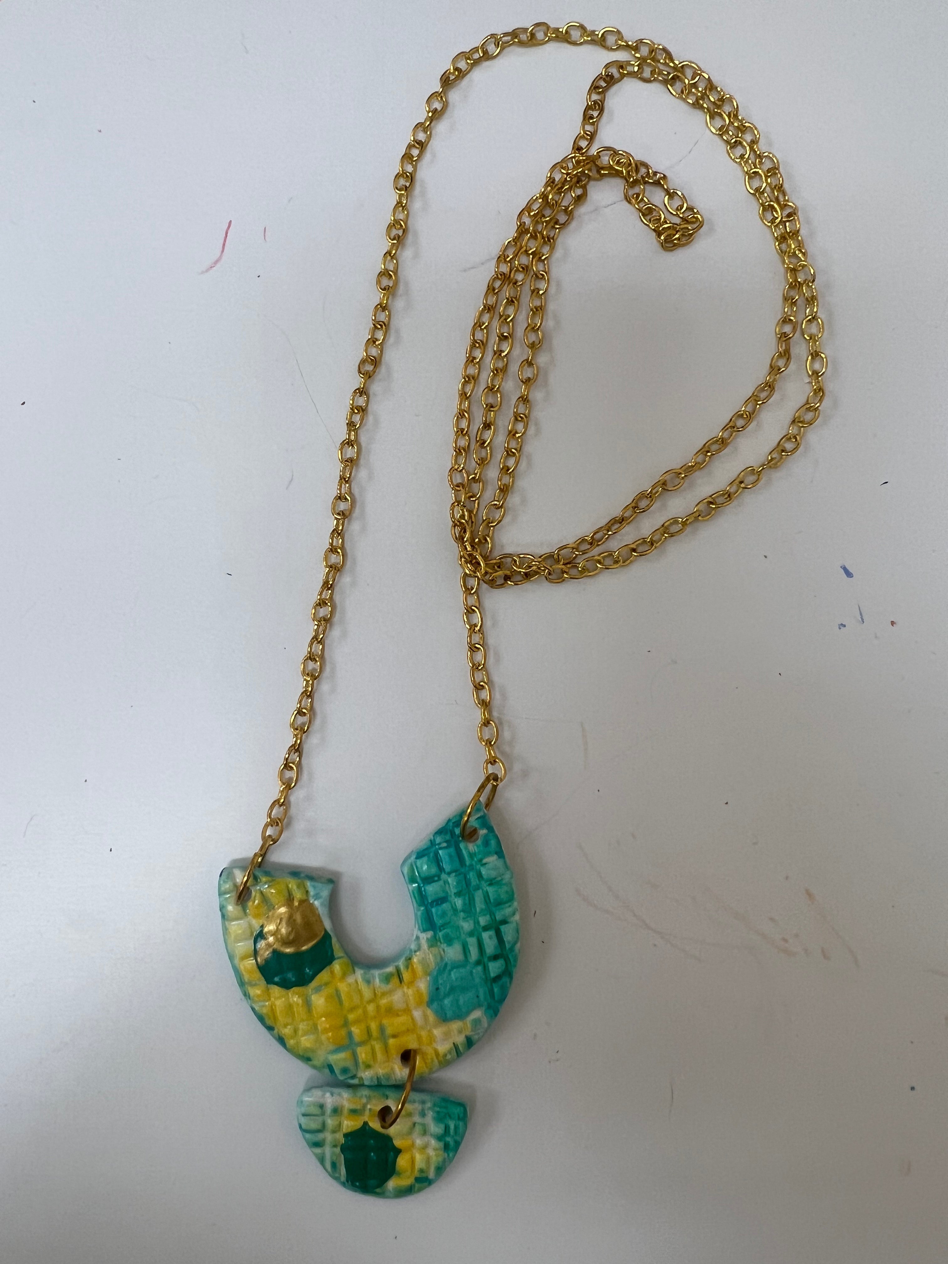 Abstract Necklaces - Blue & Yellow Horseshoe by SidePony Boutique