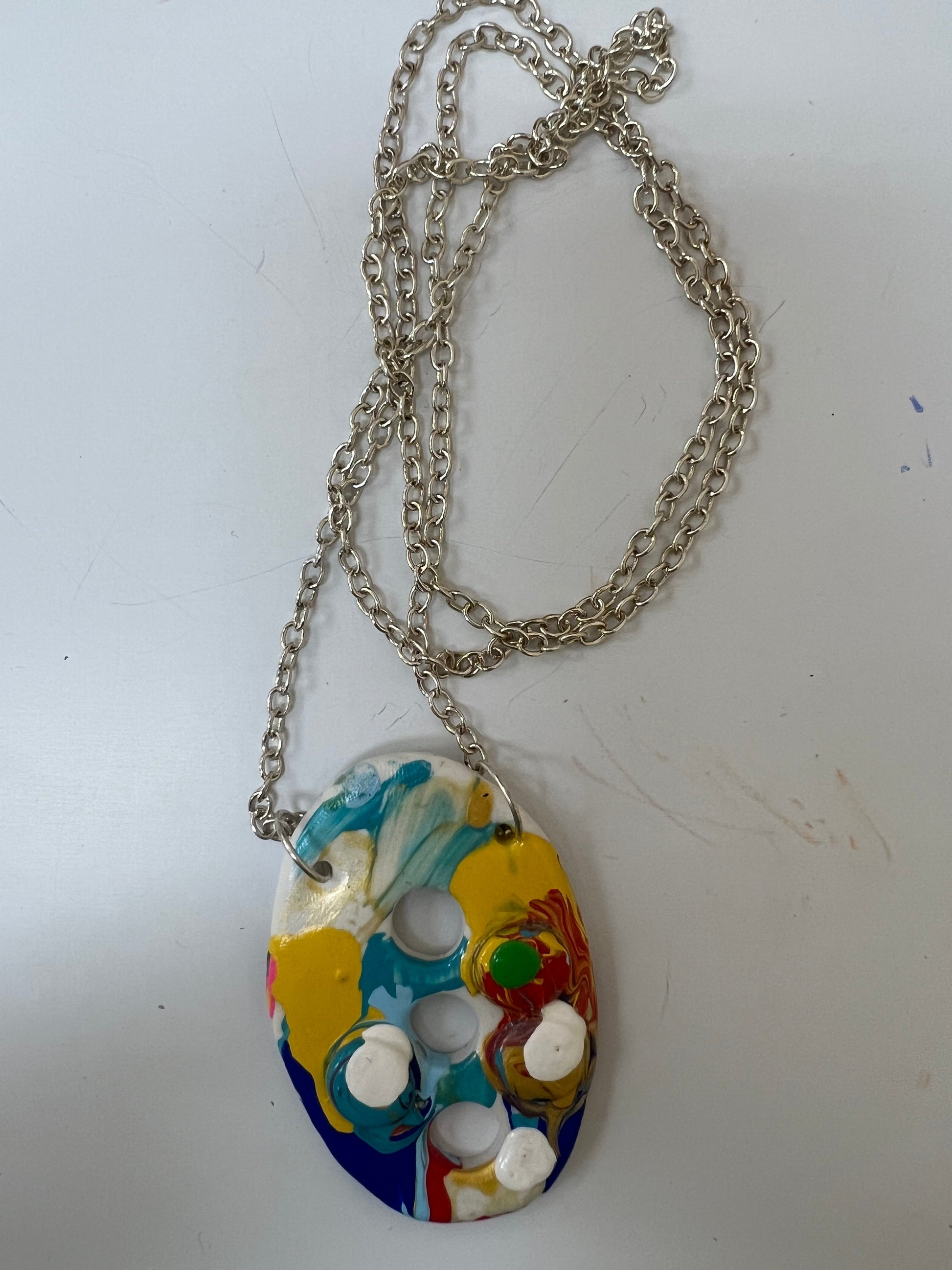 Abstract Necklaces - Blue & Yellow Oval by SidePony Boutique